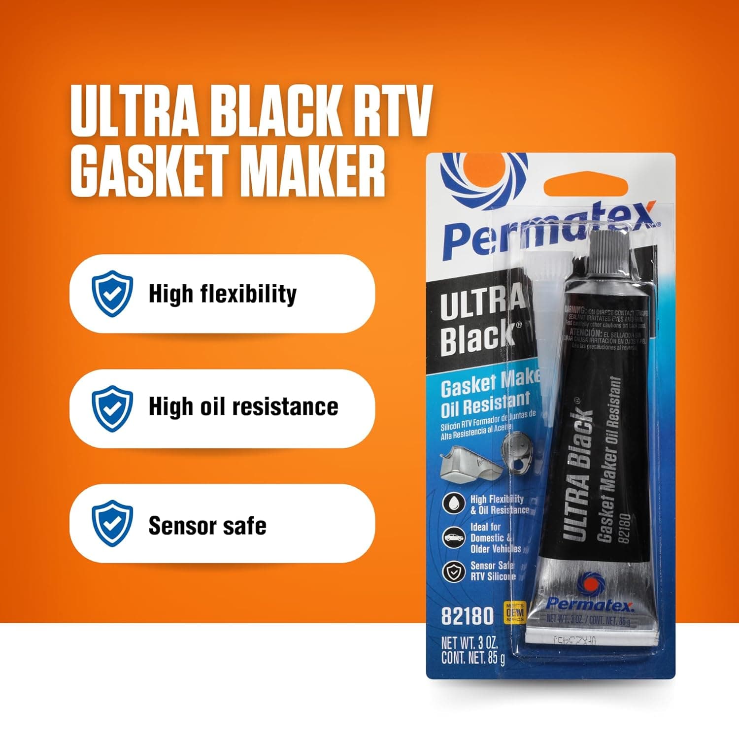 Permatex 82180 Ultra Black Maximum Oil Resistance RTV Silicone Gasket Maker, Sensor Safe And Non-Corrosive, For High Flex And Oil Resistant Applications 3 oz 3 Fl. Oz. Ultra Black - Image 4