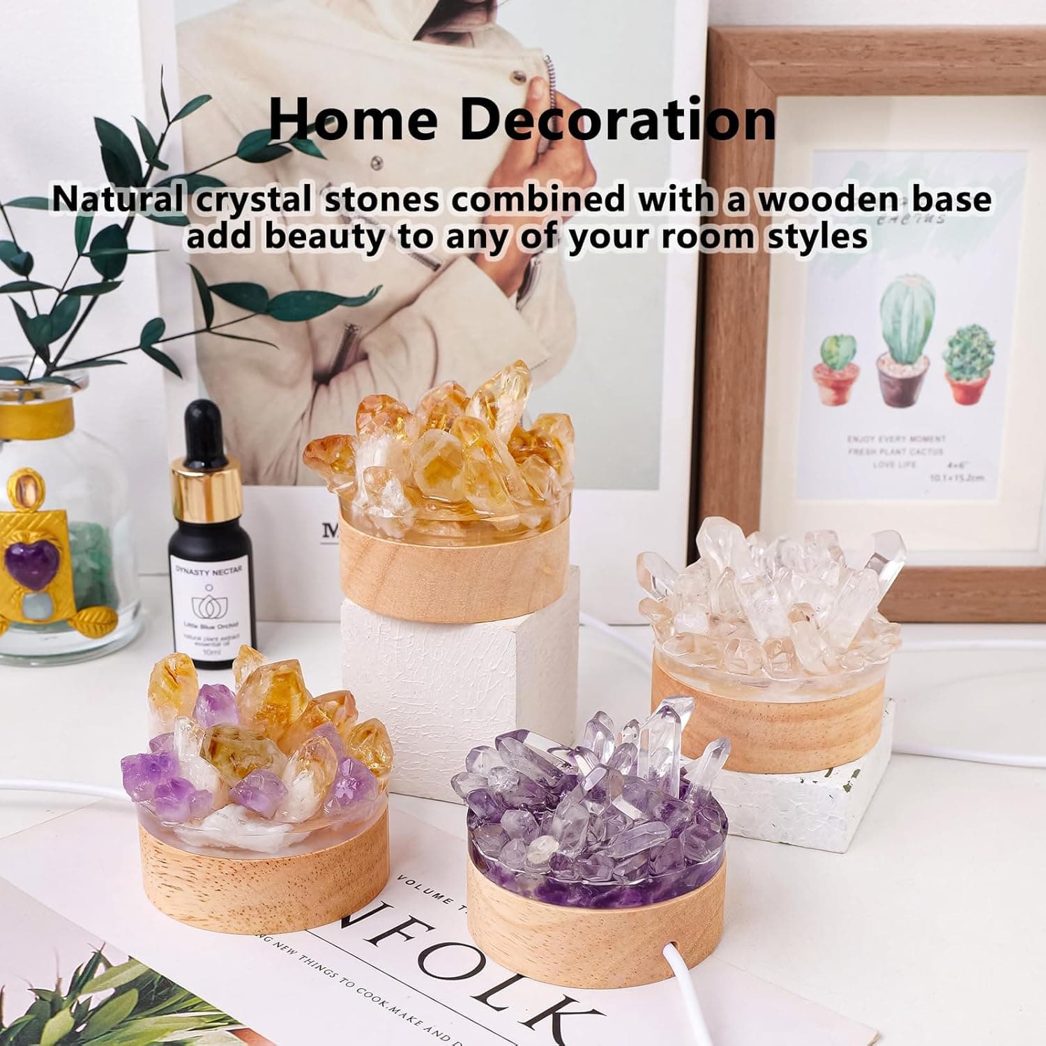 Runyangshi Natural Amethyst Crystal Night Lamp Bedroom Bedside Sleep Night Light Healing Crystal Gemstone Quartz Light Ambient Light USB Powered Night Decorations Desktop Ornament for Home Decor Gift amethyst style 1 - Image 5