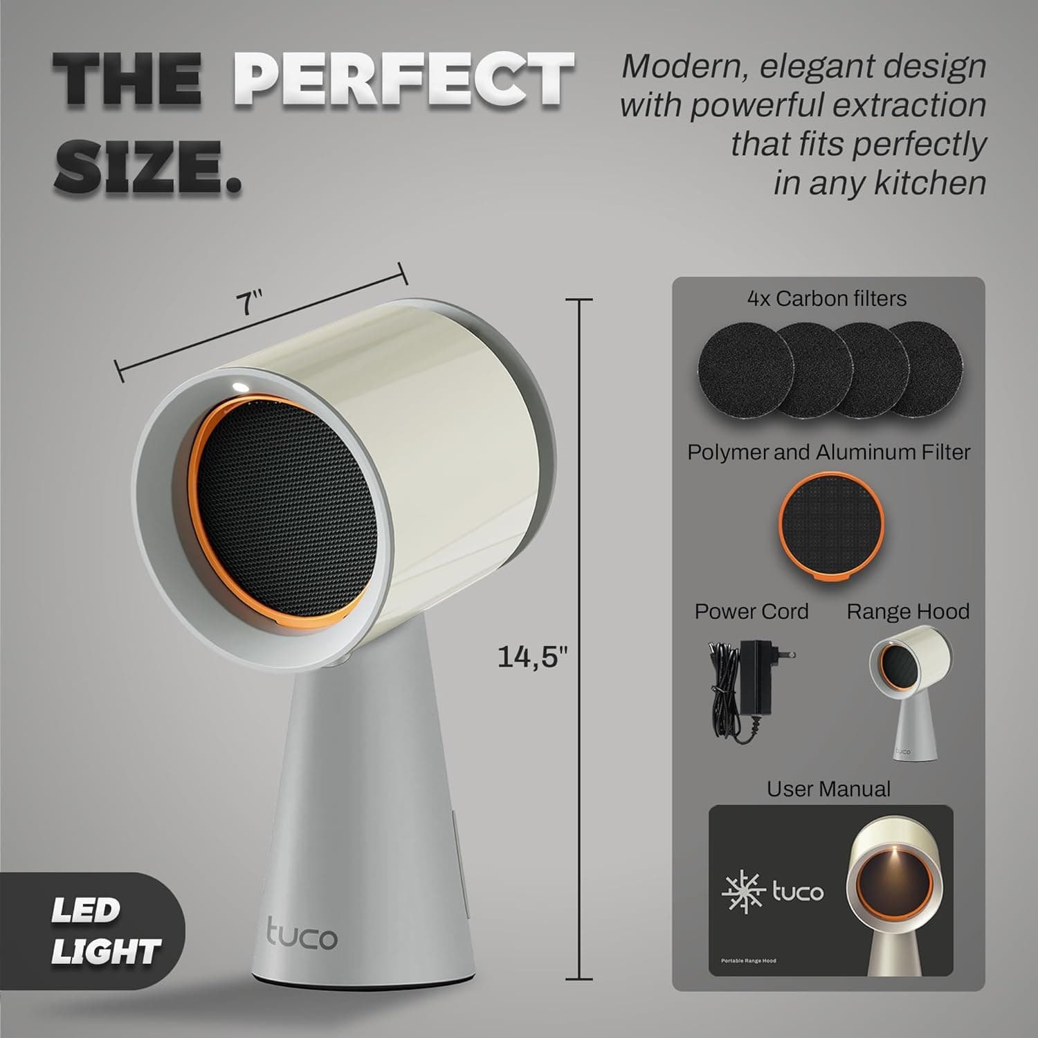 TUCO Portable Range Hood, Desktop Kitchen Exhaust Fan with 3 Speeds, Triple Filter Polymer, Aluminum & Carbon, Low Noise, Oil Collection Cup, Smoke Air Purifier for Indoor BBQ (Grey) - Image 5