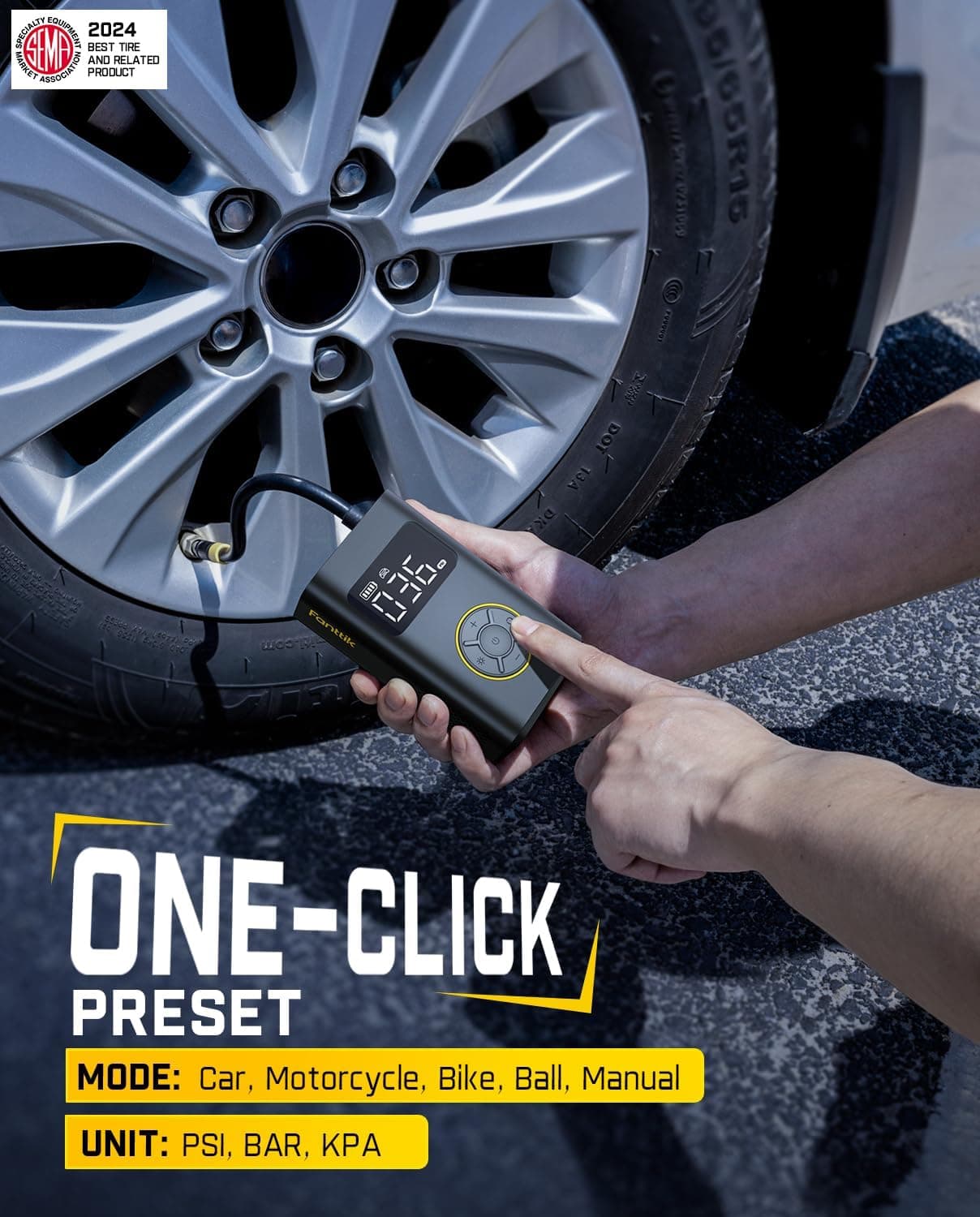 Fanttik X9 Pro Portable Tire Inflator for Compact Car, 1Min Fast Inflate Electric Bike Pump with Digital Tire Pressure Gauge, 150PSI Air Compressor for Electric Bikes, Motorcycle, Ball Black - Image 7