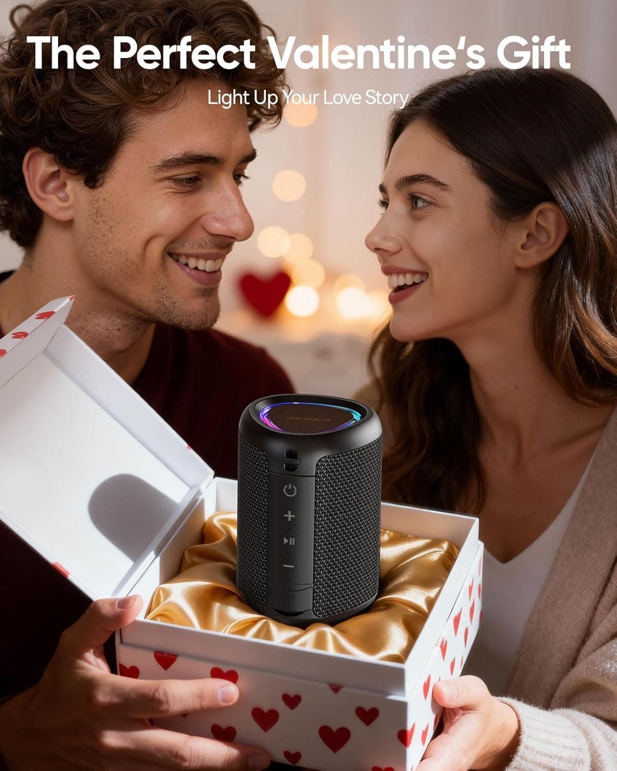 Portable Bluetooth Speaker Valentines Gifts For Him: Powerful Crystal Clear Sound/Romantic Light/IPX5 Waterproof/All Day Playtime/BT 5.3/TWS Paring,Small Wireless Speaker for Outdoor|Travel|Date Night Black - Image 4