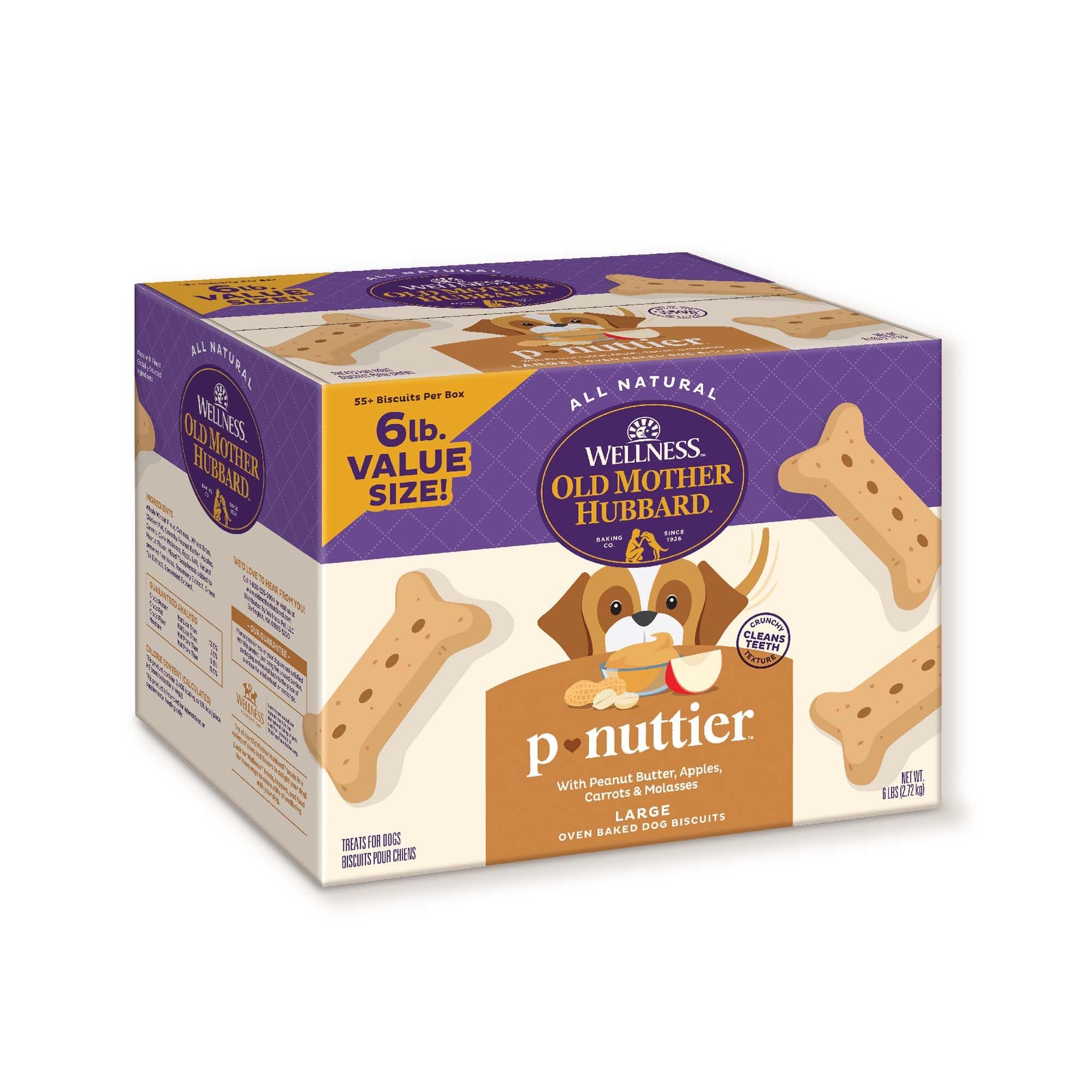 Old Mother Hubbard Wellness P-Nuttier Dog Biscuits, Natural, Training Treats, Peanut Butter Flavor, Large Size, (6 Pound Box) Peanut Butter Large 6 Pound (Pack of 1)