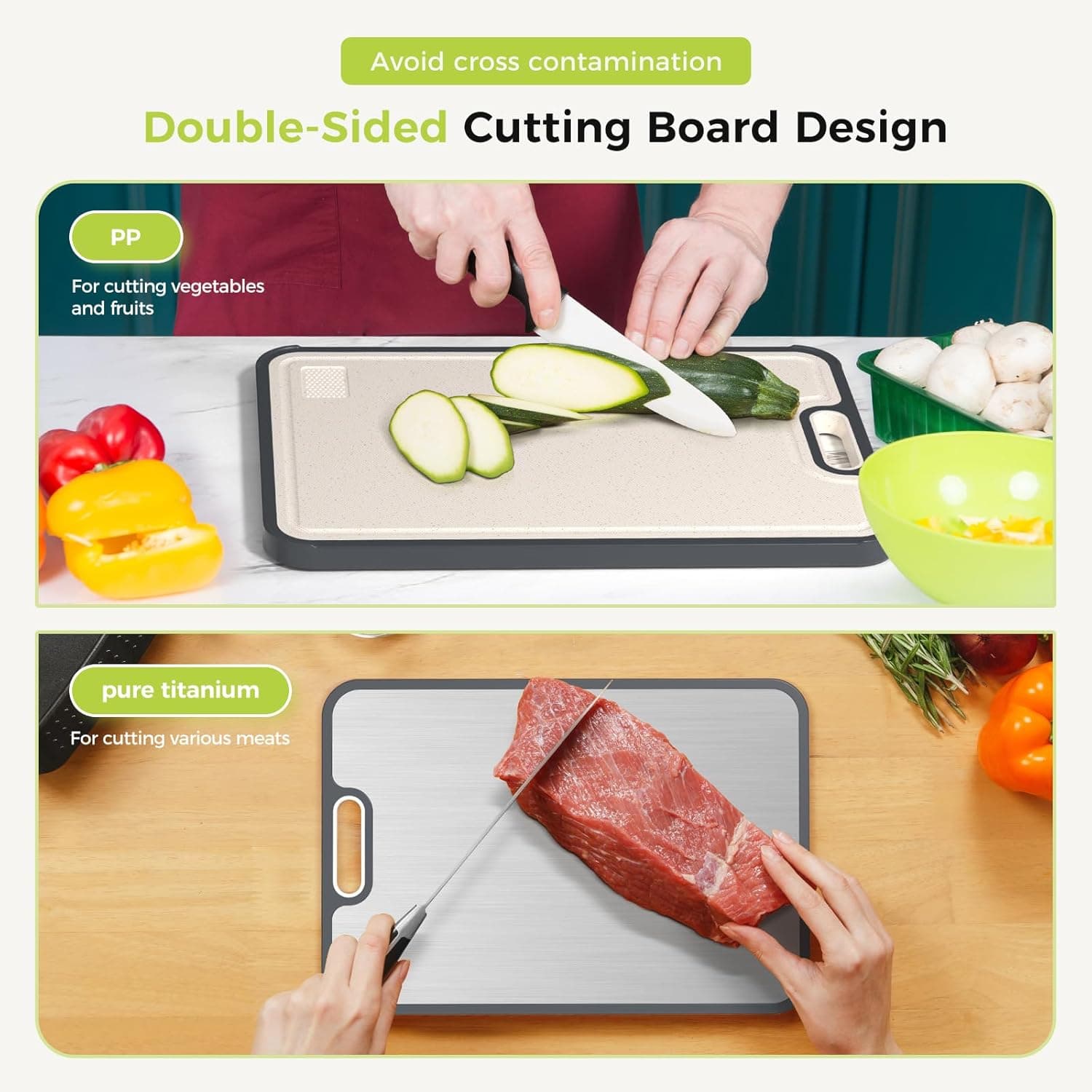 Titanium Cutting Board for Kitchen, Cutting Board Double Sided Food Grade, Pure Titanium/PP, Easy to Clean Large Size 16”×11” Silver Set of 1 (16" x 11") - Image 4