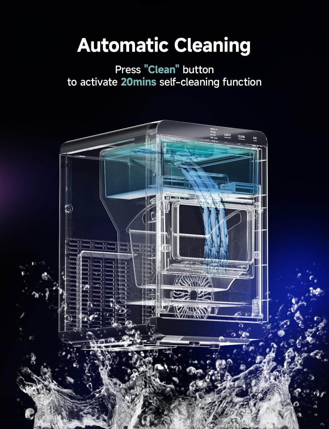 EUHOMY Máquina de Hielo en Nugget de Encimera, 40Lbs/24H Máquina de Hielo en Pebbles, Máquinas de Hielo Sónicas de Encimera con Cucharón y Canasta, Máquina de Hielo en Pellets para Hogar/Cocina/Oficina Negra 40LBS/Día - Image 5