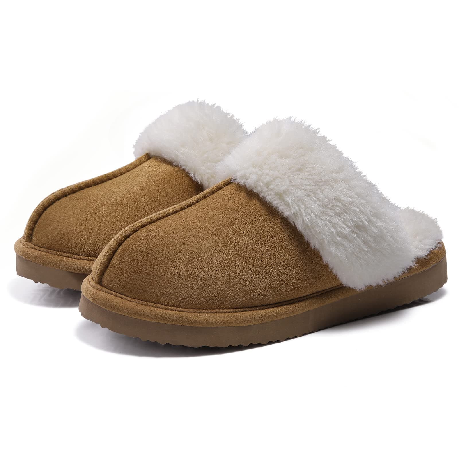 Litfun Women's Fuzzy Memory Foam Slippers Fluffy Winter House Shoes Indoor and Outdoor 8-8.5 Chestnut