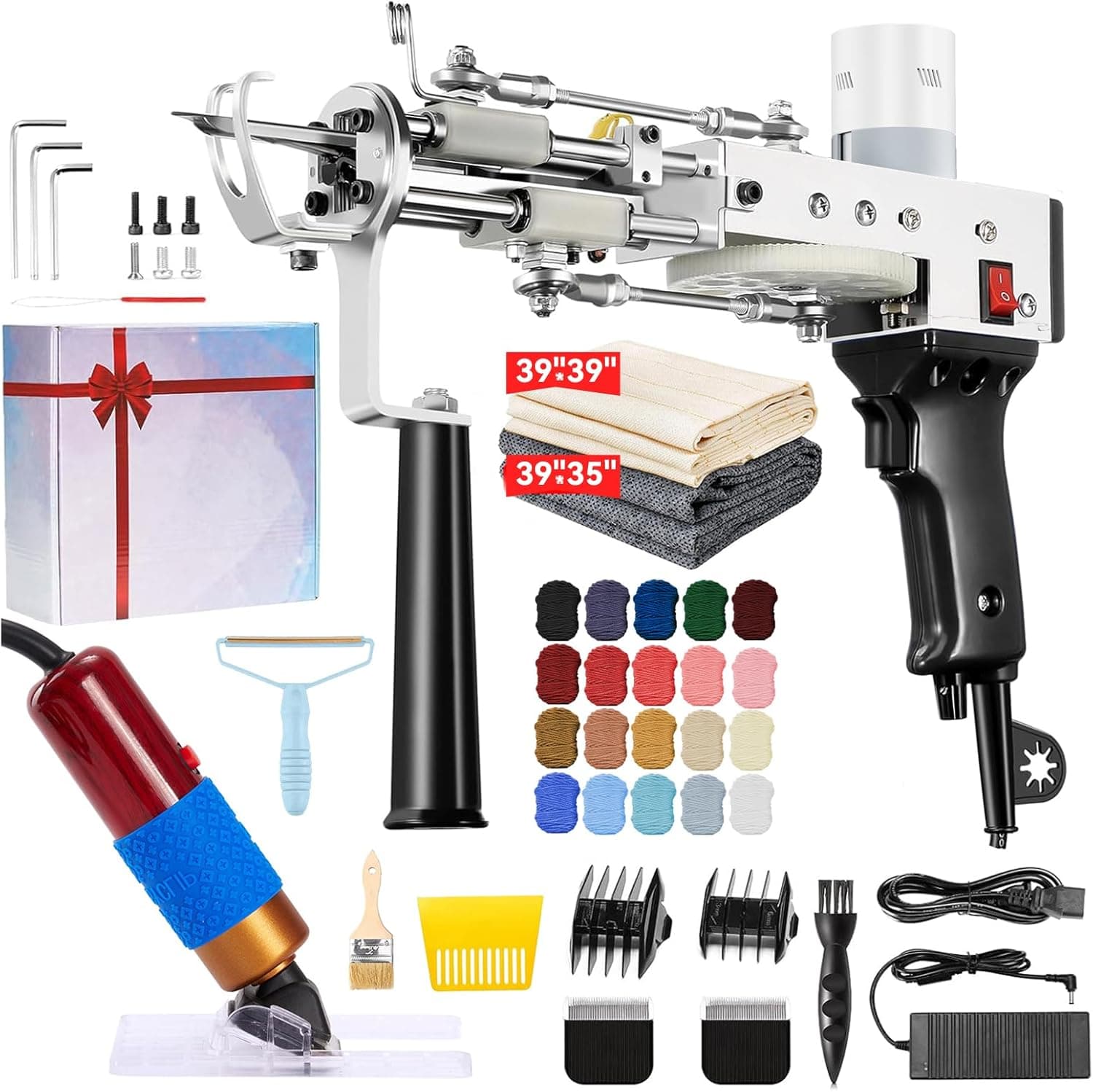 BESGEER Rug Tufting Gun with Carpet Trimmer Kit - Tuft Gun with Tufting-Shears, 2 in 1 Cut Loop Pile Carpet Gun& Carving Clippers, Rug Maker Machine Starter Kit& Trimmer& Cloth& Yarn（Olive Black） - Image 2