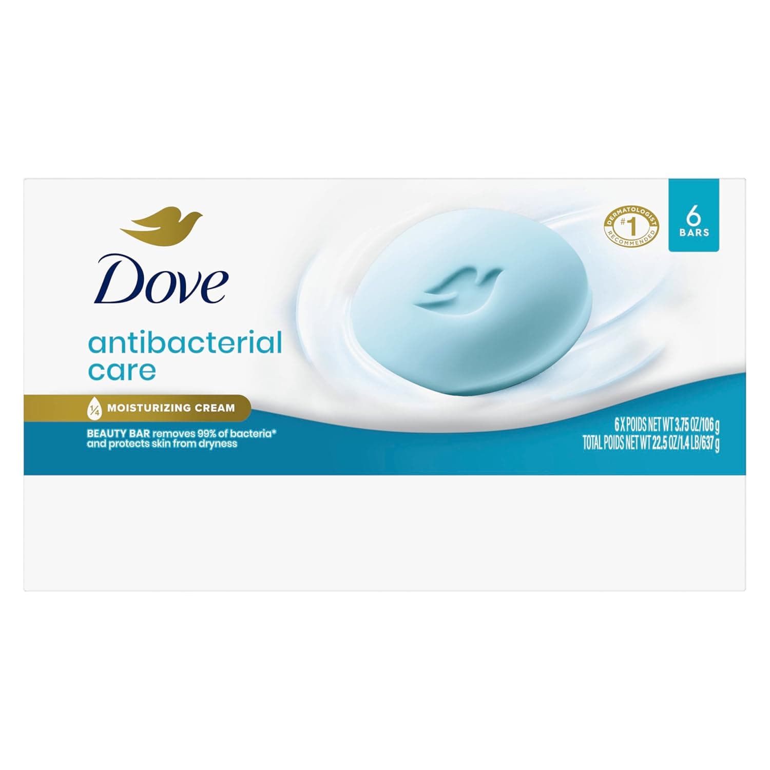 Dove Beauty Bar Soap Antibacterial Care 6 Count For Clean, Moisturized Skin, Removes Bacteria 3.75 oz Antibacterial Care 3.75 Ounce (Pack of 6) - Image 3