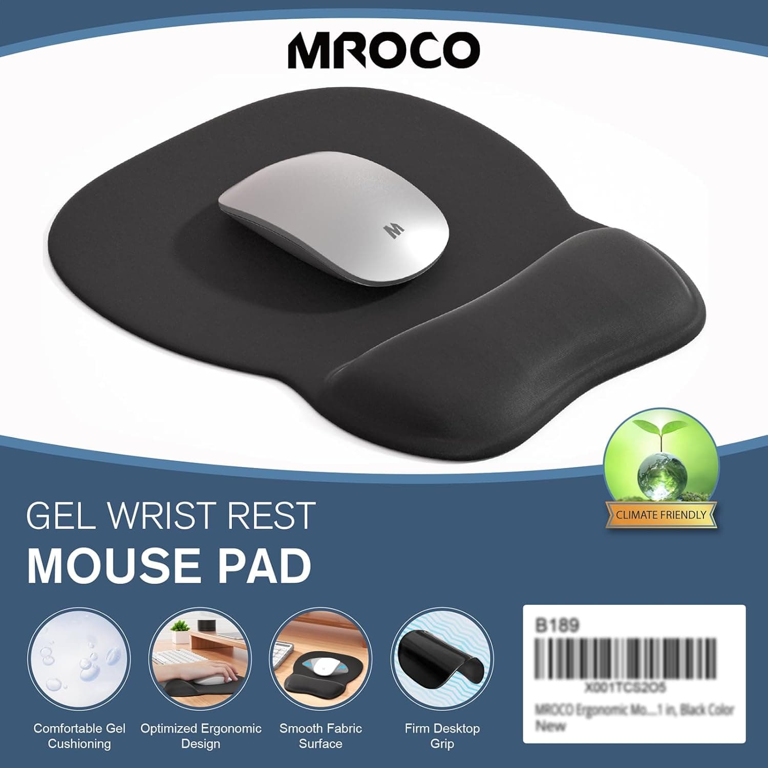 MROCO Ergonomic Mouse Pad with Gel Wrist Rest, Smooth Wrist Support Surface, Non-Slip PU Base for Pain Relief, Comfortable Mousepad for Computer, Laptop, Office & Home, 9.4 x 8.1 in, Black - Image 7
