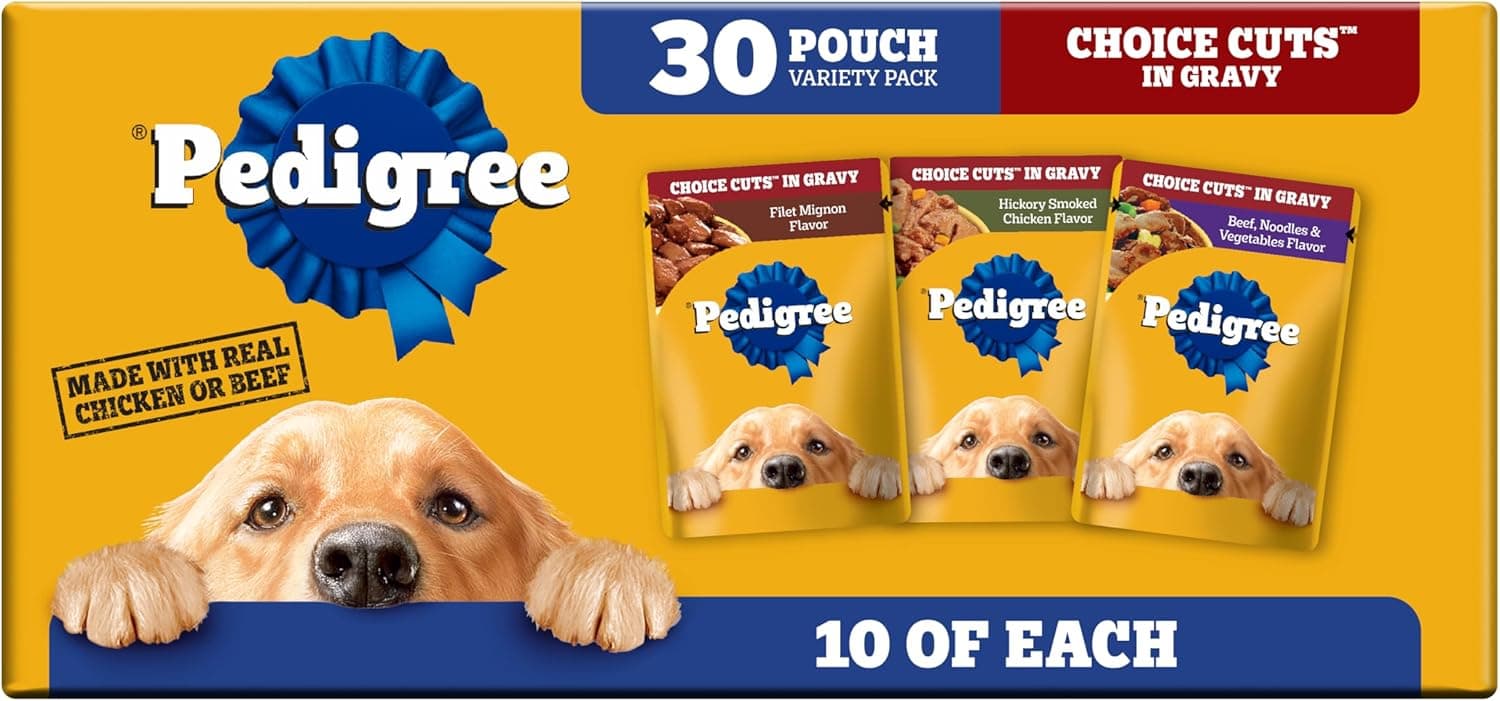 Pedigree Choice Cuts in Gravy Adult Soft Wet Dog Food Variety Pack, 3.5 oz. Pouches, 30-Count Variety: Beef, Chicken & Filet Mignon 30 Count (Pack of 1) - Image 2