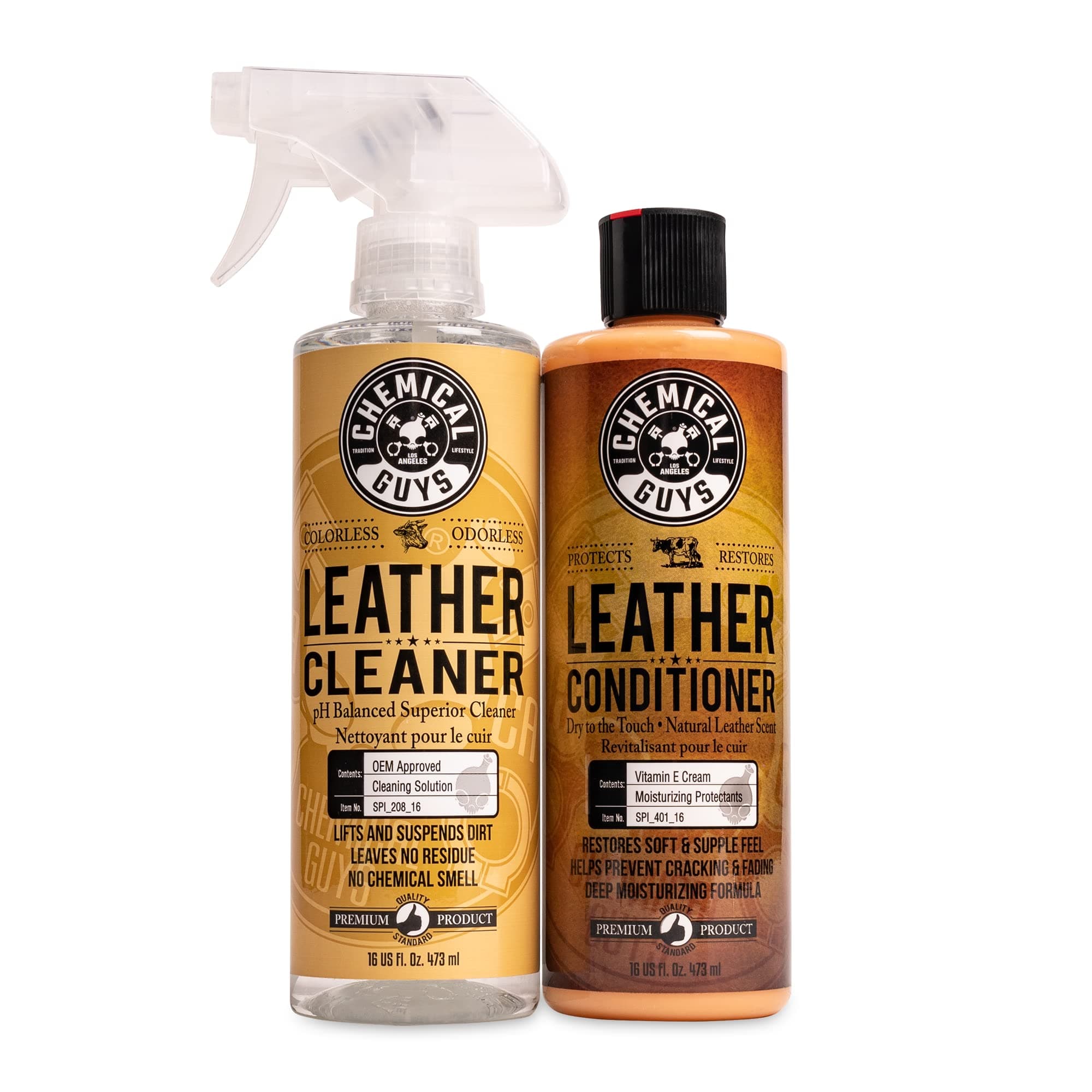 Chemical Guys Leather Cleaner and Conditioner Kit - Car Cleaner and Conditioner, Safely Cleans & Conditions Leather Car Interiors, Furniture, Shoes, Boots, Bags, Apparel & More, 2 Bottles (16 oz Each) 16 Fl Oz KIT