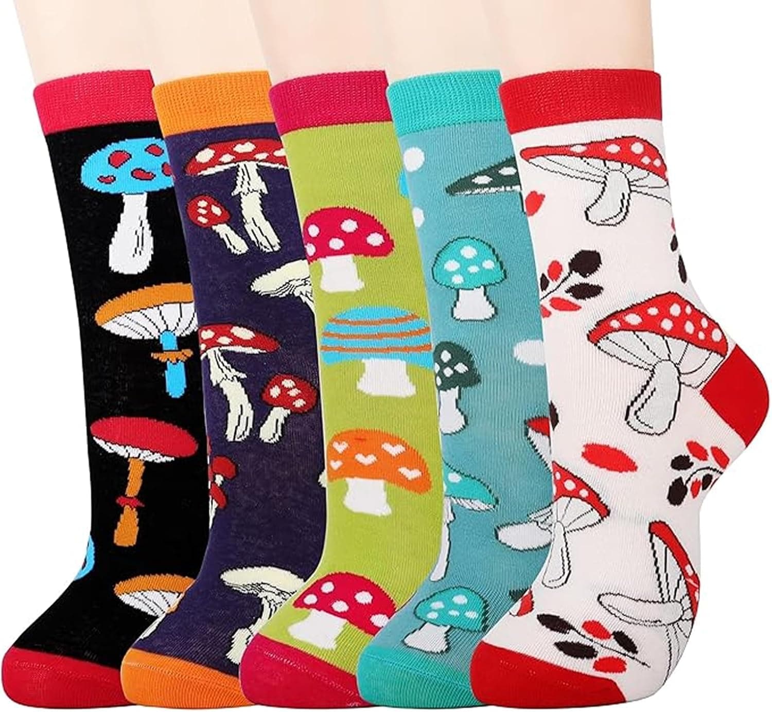 Jeasona Women's Mushroom Sunflower Cow Boston Terrier Pig Socks Gifts for Women Multicolored Mushrooms - Image 2