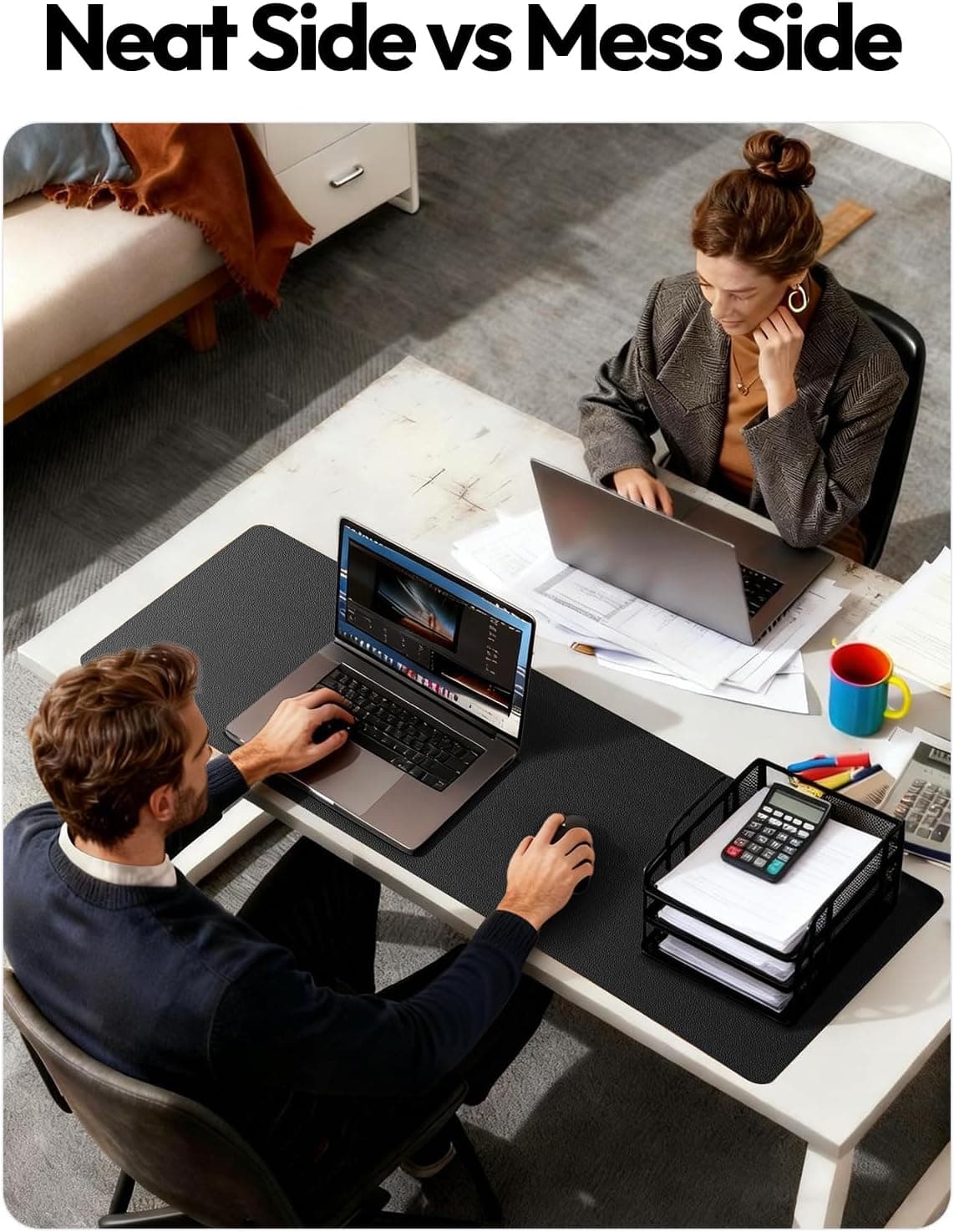 YSAGi Leather Office Desk Pad Protector, Large Mouse Pad, Non-Slip, PU Leather, Laptop Desk Blotter, Waterproof Writing Pad for Office and Home, Black, 23.6" x 13.8" Black 23.6" x 13.8" - Image 6