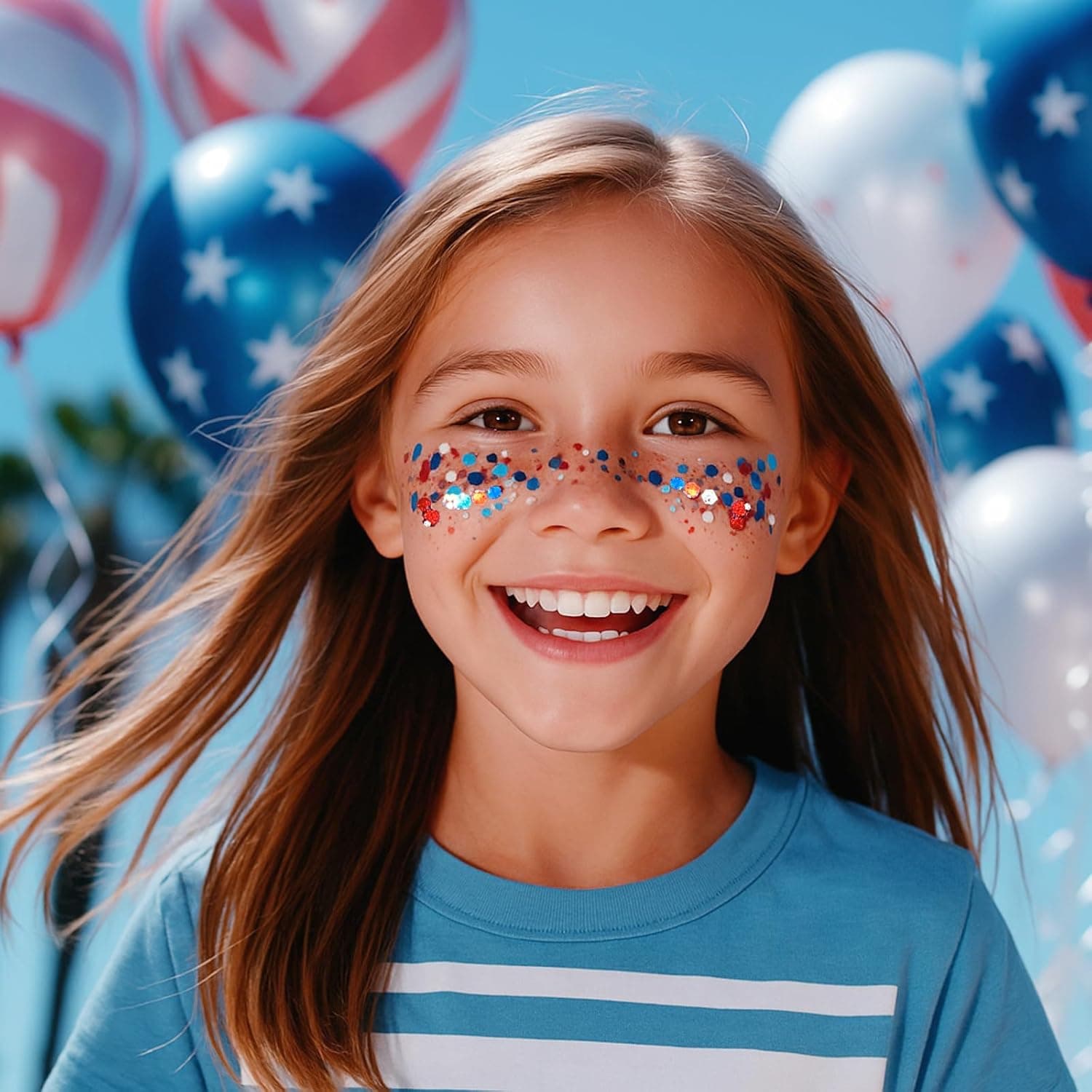 Mysense Patriotic USA Flag Face Hair Glitter for Independence Day Memorial Day Veterans Day, 4th of July Outfits and Accessories for Women Kids, 08# Red White and Blue Glitter Stick, 0.56oz - Image 3