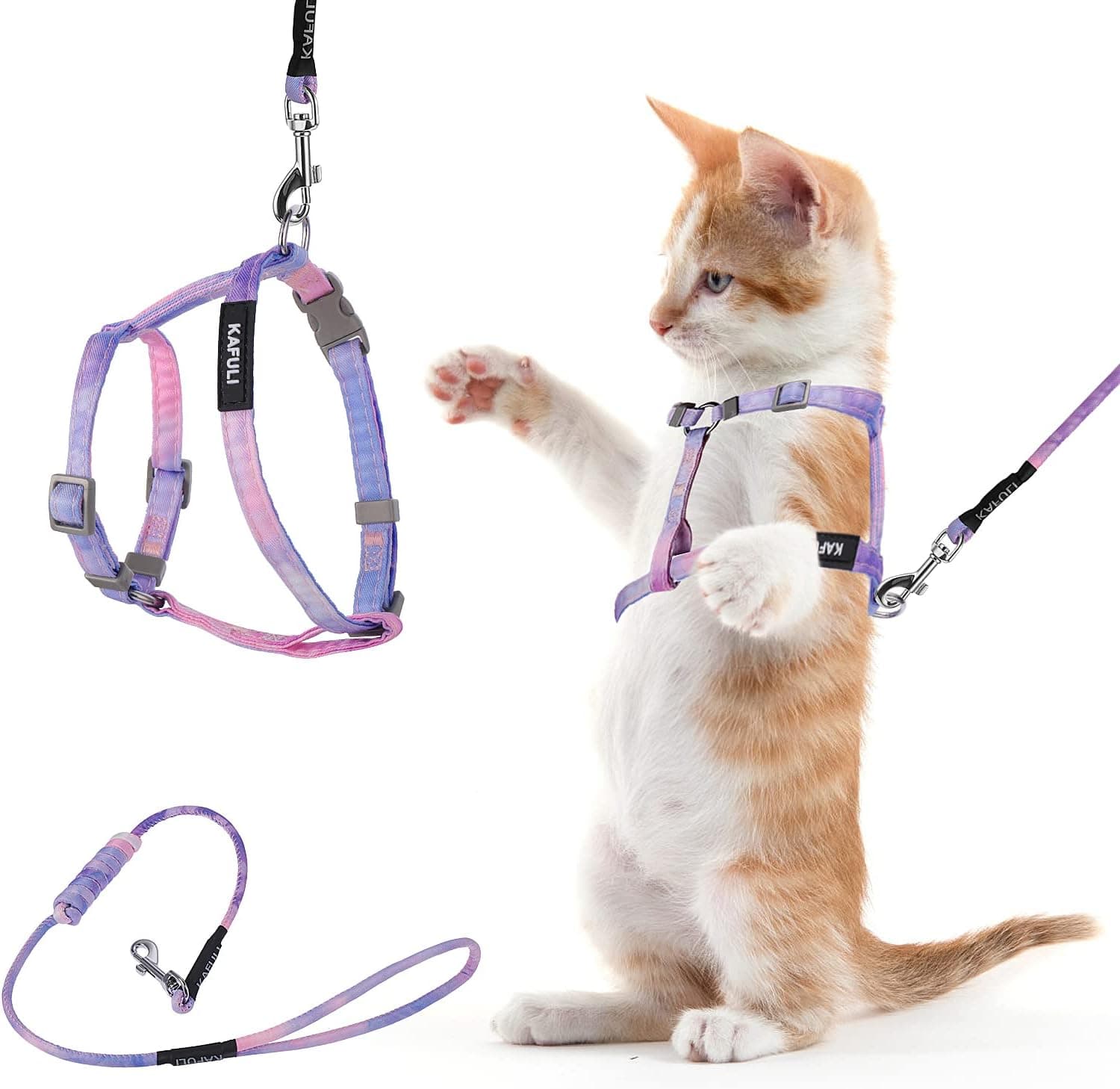 TIESOME Cat Harness and Leash Set, Adjustable Gradient Kitten Harness Escape Proof Harness with Leash for Kitty Outdoor Walking (Gradient Purple) - Image 2