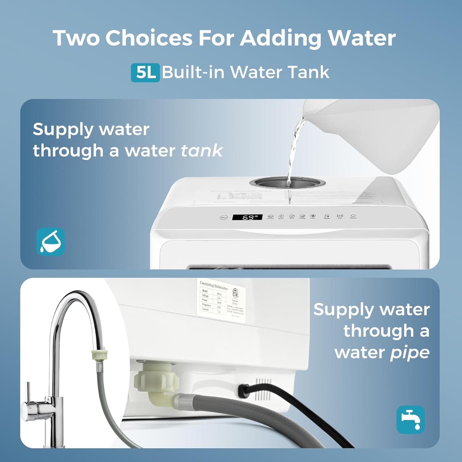 EUHOMY Countertop Dishwasher Portable with 6 Programs, 5L Built-in Water Tank for Apartments, 167℉ High-Temp, No Hookup Needed, Mini Dishwasher with Baby Care, Air Dry/Quick/ECO/Fruit/Normal, White 6 Programs - White - Image 8