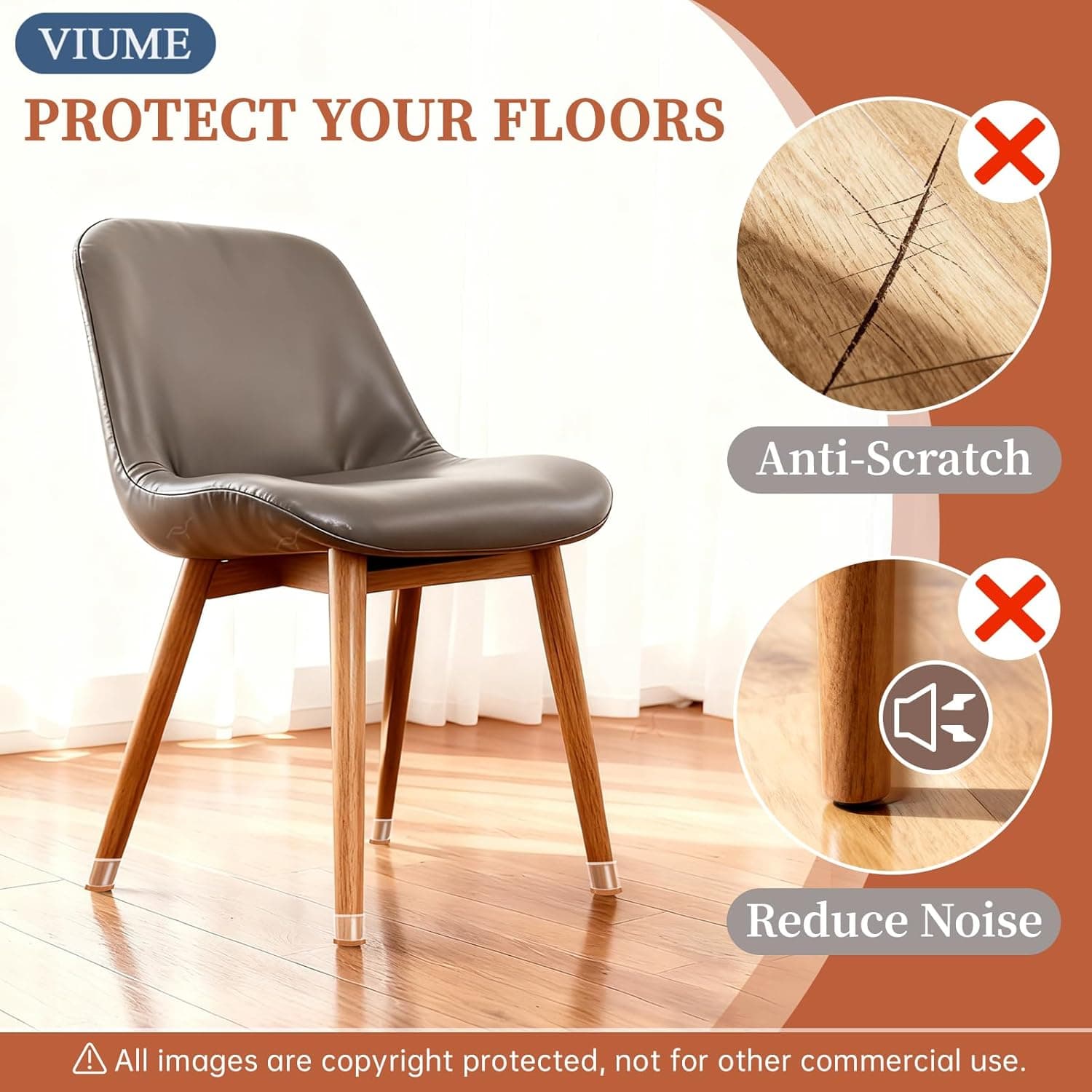 24 Pcs Chair Leg Floor Protectors for Hardwood Floors Silicone Covers Felt Pads Furniture Leg Caps Anti-Scratch Reduce Noise Fit (1-5/16" to 2") Universal L Clear-24pcs - Image 3