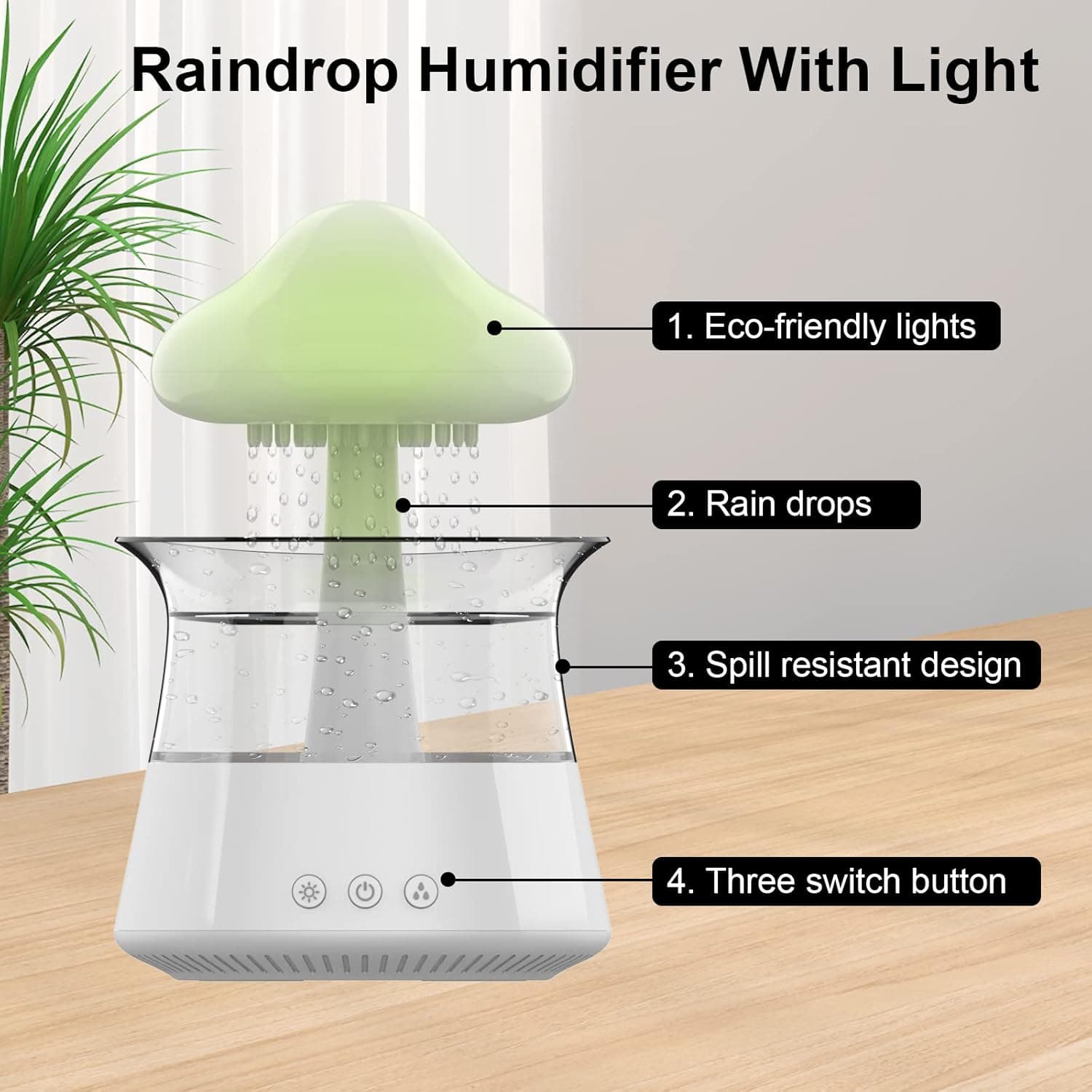 Cloud Rain Humidifier for bedroom with Soothing Rain Sounds - Bedroom Sleep Aid, Waterfall Night Light, Mushroom Design Air Moisturizer for bedroom and living room (White) Regular - Image 6