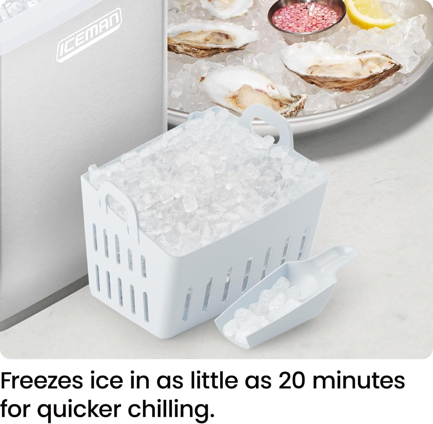 Iceman Pebble Ice Machine, Countertop Nugget Ice Maker Produces Chewable Pellet Ice in 20 Minutes, Makes 33lbs/Day, with One-Touch Cleaning Function and Ice Scoop/Basket Included – Stainless Steel Nugget/Pebble Ice Maker - Image 5