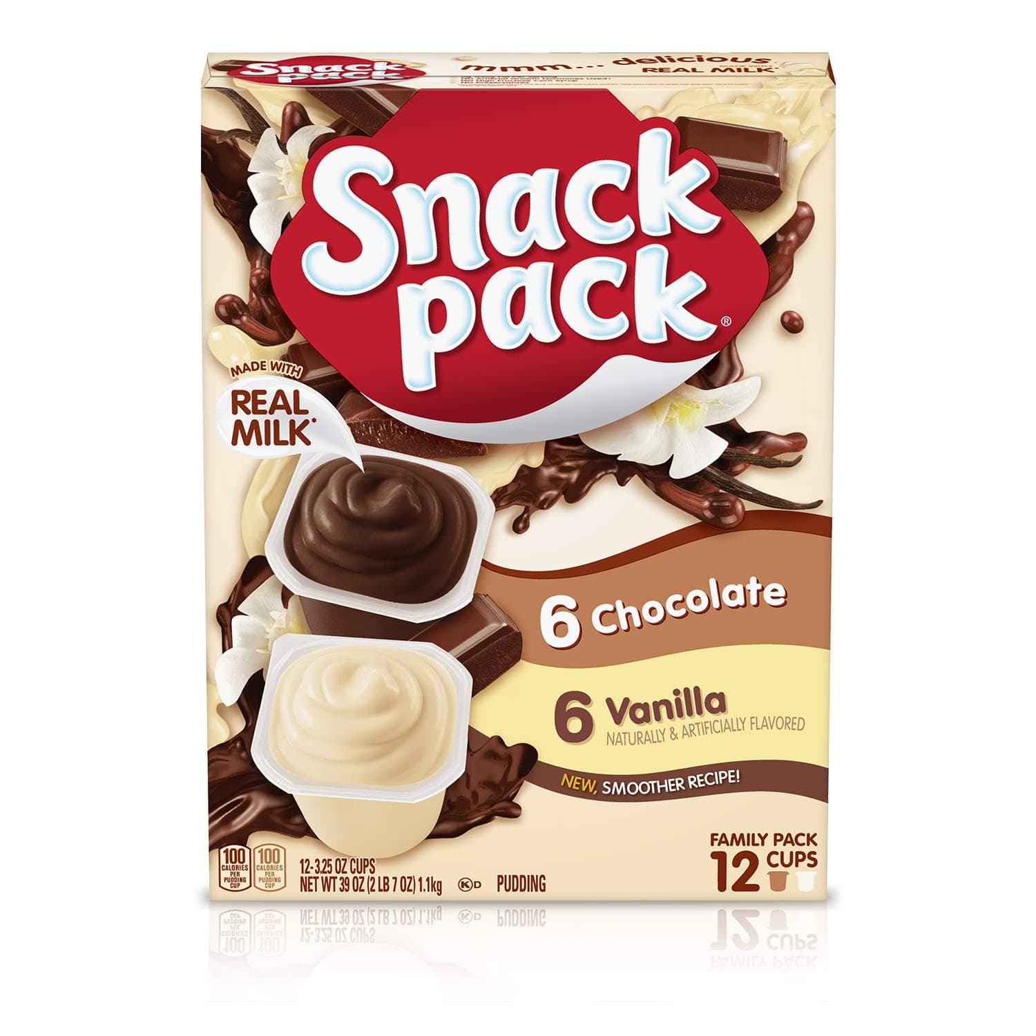 Snack Pack Chocolate and Vanilla Flavored Pudding Cups, 3.25 oz., 12-Count Family Pack 3.25 Ounce (Pack of 12) - Image 2