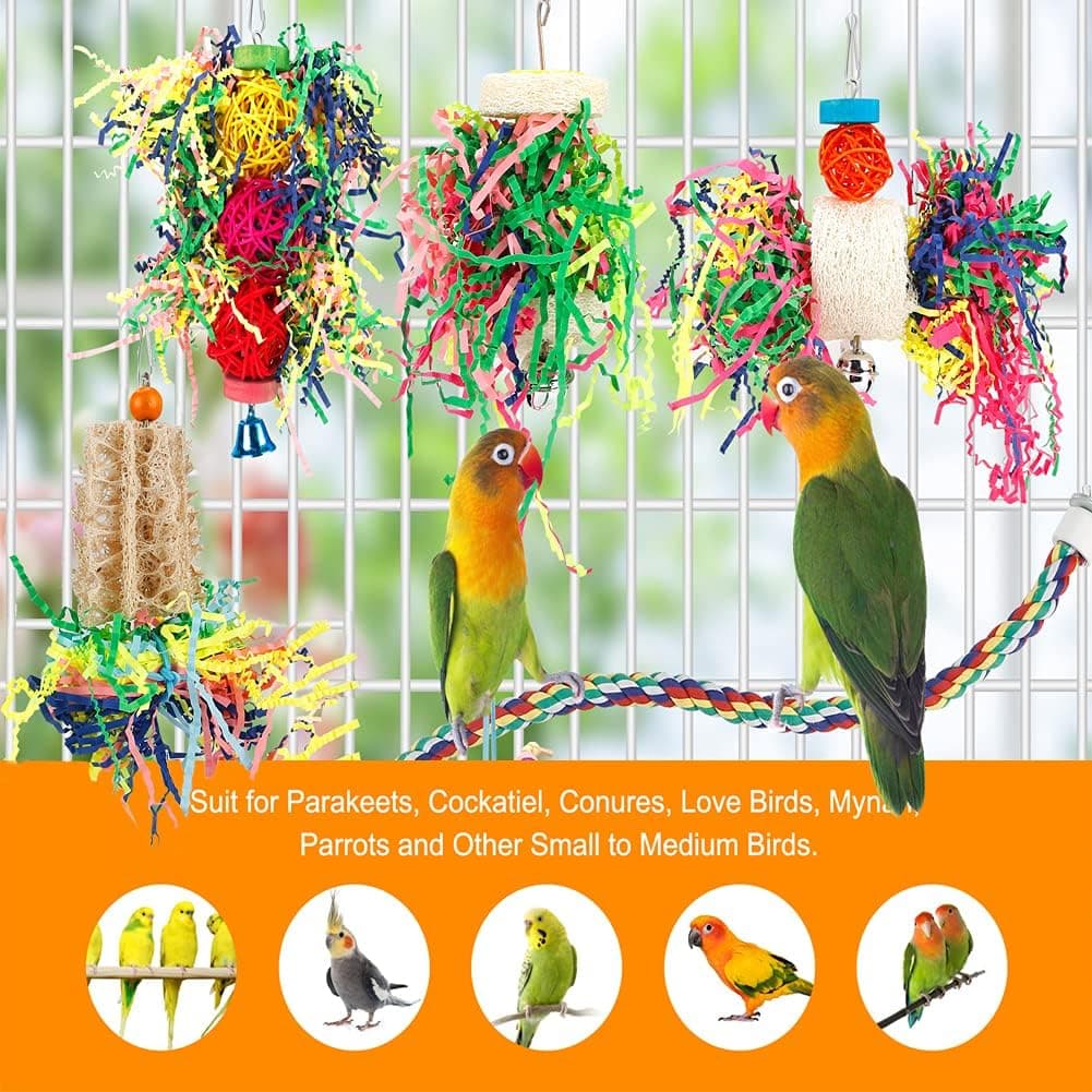 Foraging Toys Parakeet Chewing Hanging Toy Shredded Paper Bird Cage Accessories for Conure Cockatiel Budgies Lovebird Parrotlet Without Rope Perch - Image 6