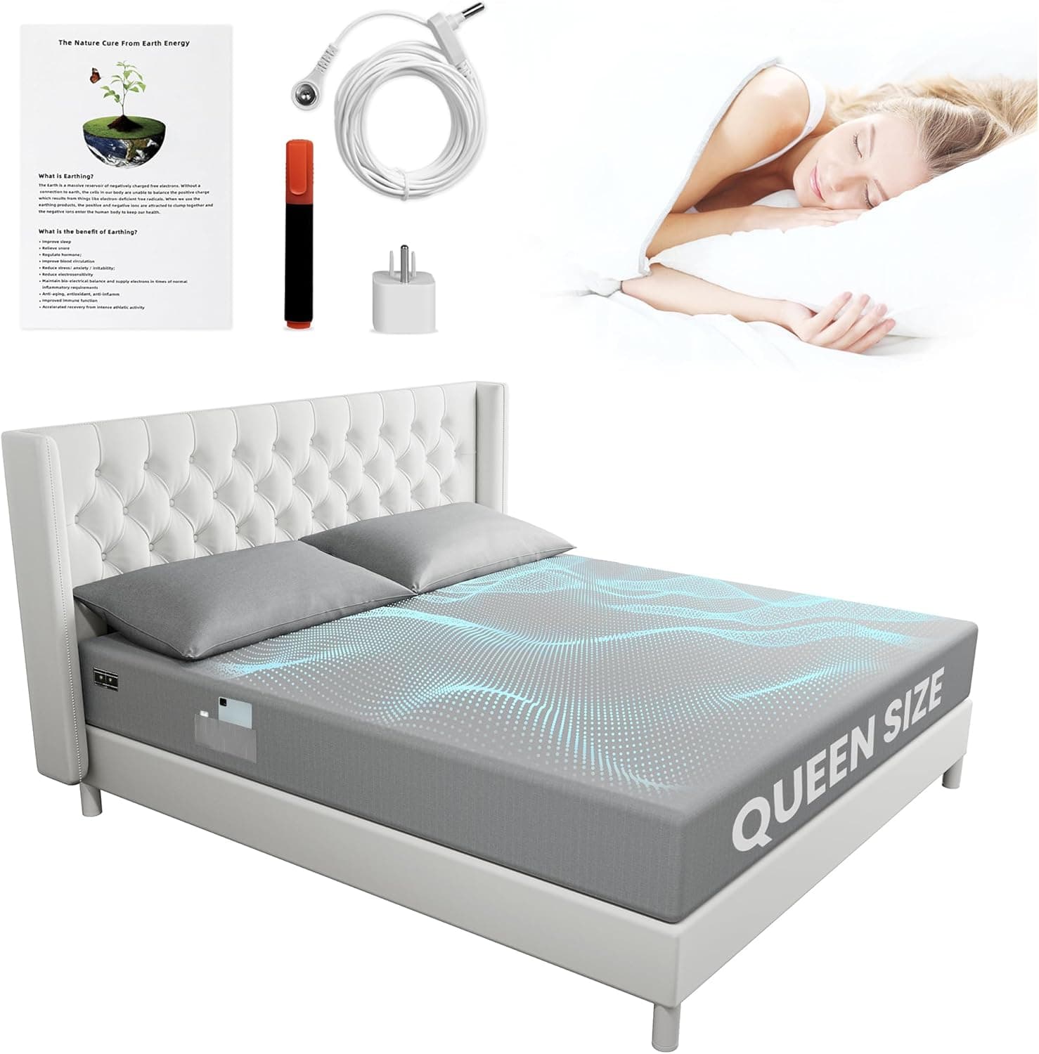 Grounding Sheets Queen Size - 90% Organic Cotton + 10% Pure Silver Fitted Bed Sheet for Earthing - 400 Thread Count Deep Pocket Grounded Bedsheets - Improved Sleep Down to Earth Ground Bedding Queen Gray - Image 2