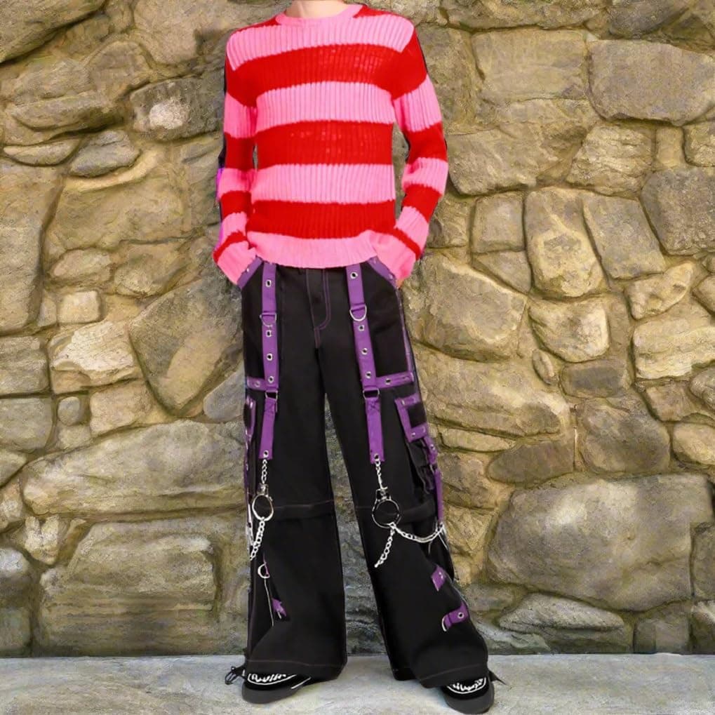 Men's Pant Black/Purple Punk Baggy Pant W/Chrome Rings & Chain/USA 3X-Large Black/Purple - Image 2