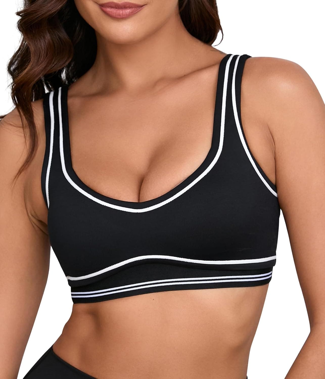 Move With You Women Sweetheart Padded Sports Bra- Workout Fitness Square Neck Low Back Yoga Bra Black Update Size Small - Image 2
