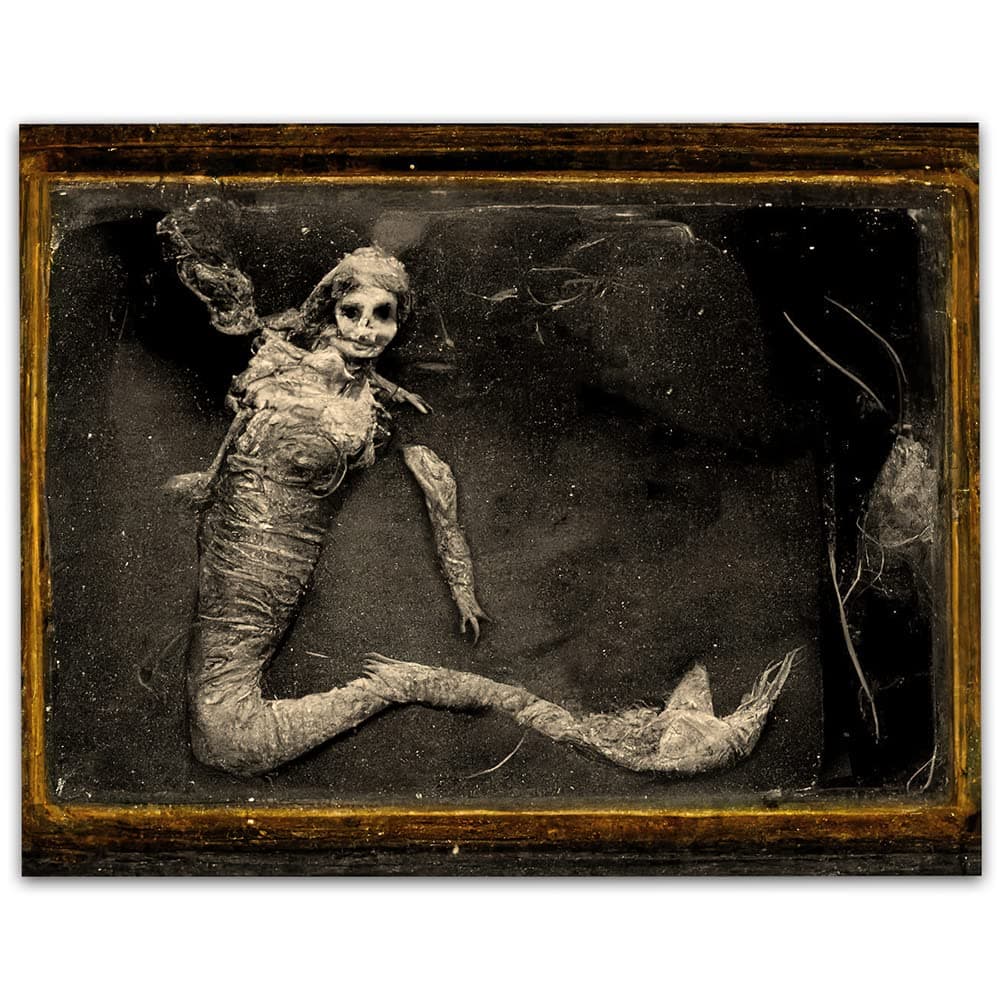 Make Em Laugh Mummified Mermaid - 11x14 Unframed Creepy Gothic Room Wall Art Print - Vintage Halloween Home Witchy Occult, Wicca, Wiccan Décor Oddities and Curiosities Unframed Print Poster