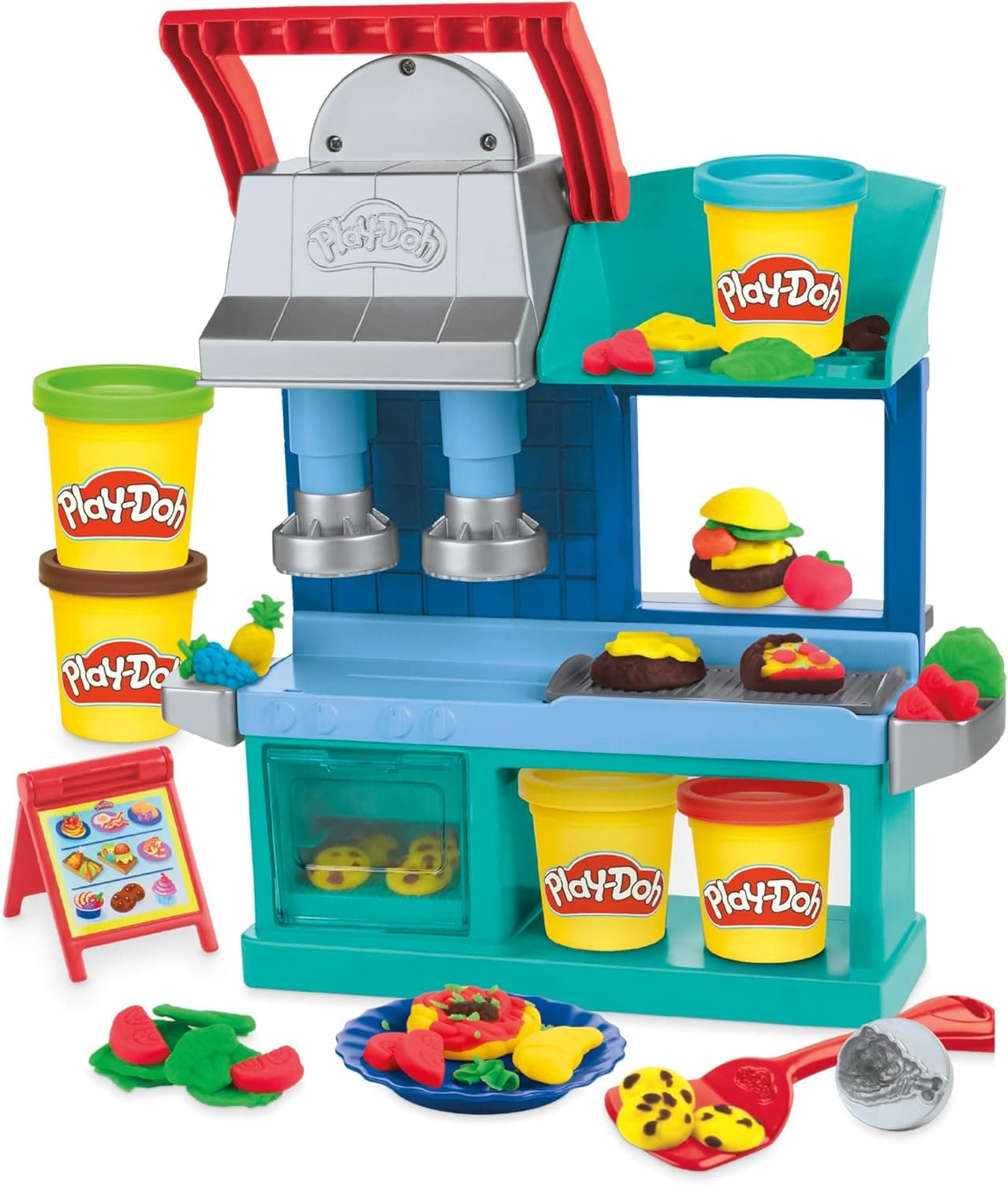 Play-Doh Kitchen Creations Busy Chef's Restaurant Playset, 2-Sided Play Kitchen Set, Preschool Cooking Toys, Kids Arts & Crafts, Ages 3+ - Image 3