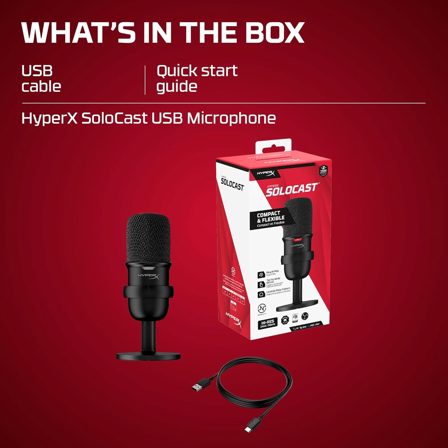 HyperX SoloCast – USB Condenser Gaming Microphone, for PC, PS4, PS5 and Mac, Tap-to-Mute Sensor, Cardioid Polar Pattern, great for Streaming, Podcasts, Twitch, YouTube, Discord,Black Black SoloCast Microphone - Image 10