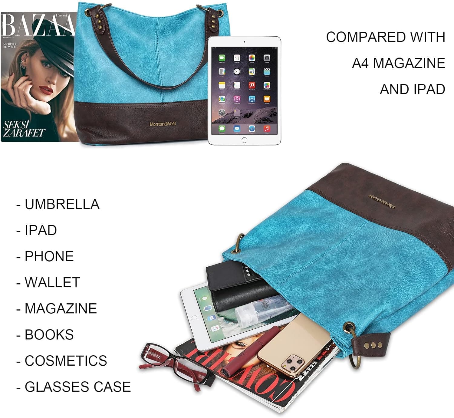 Montana West Purses for Women Hobo Shoulder Handbags with Zipper *Turquoise - Image 6