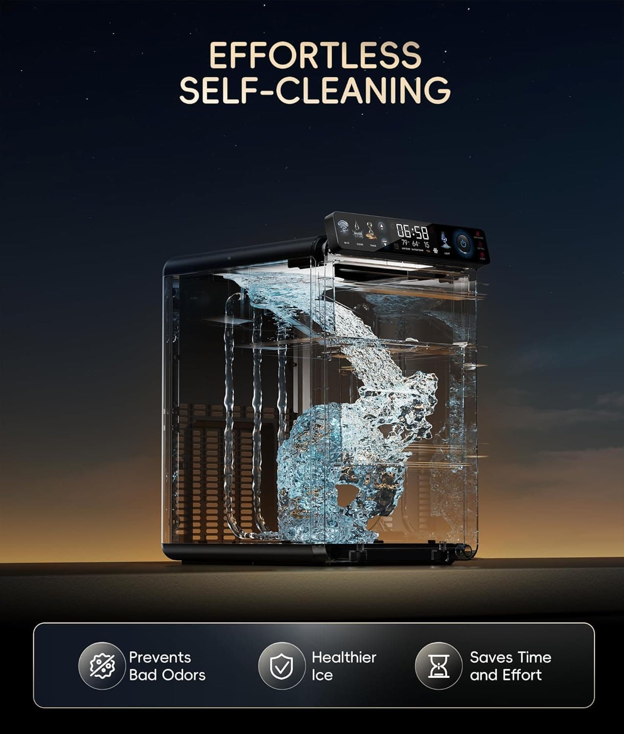 ecozy Nugget Ice Maker Countertop, Smart Pebble Ice Machine with APP Control, 44 lbs Per Day Soft Pellet Chewable Ice with Self-Cleaning, Stainless Steel Silver Nugget Ice Maker - Image 9