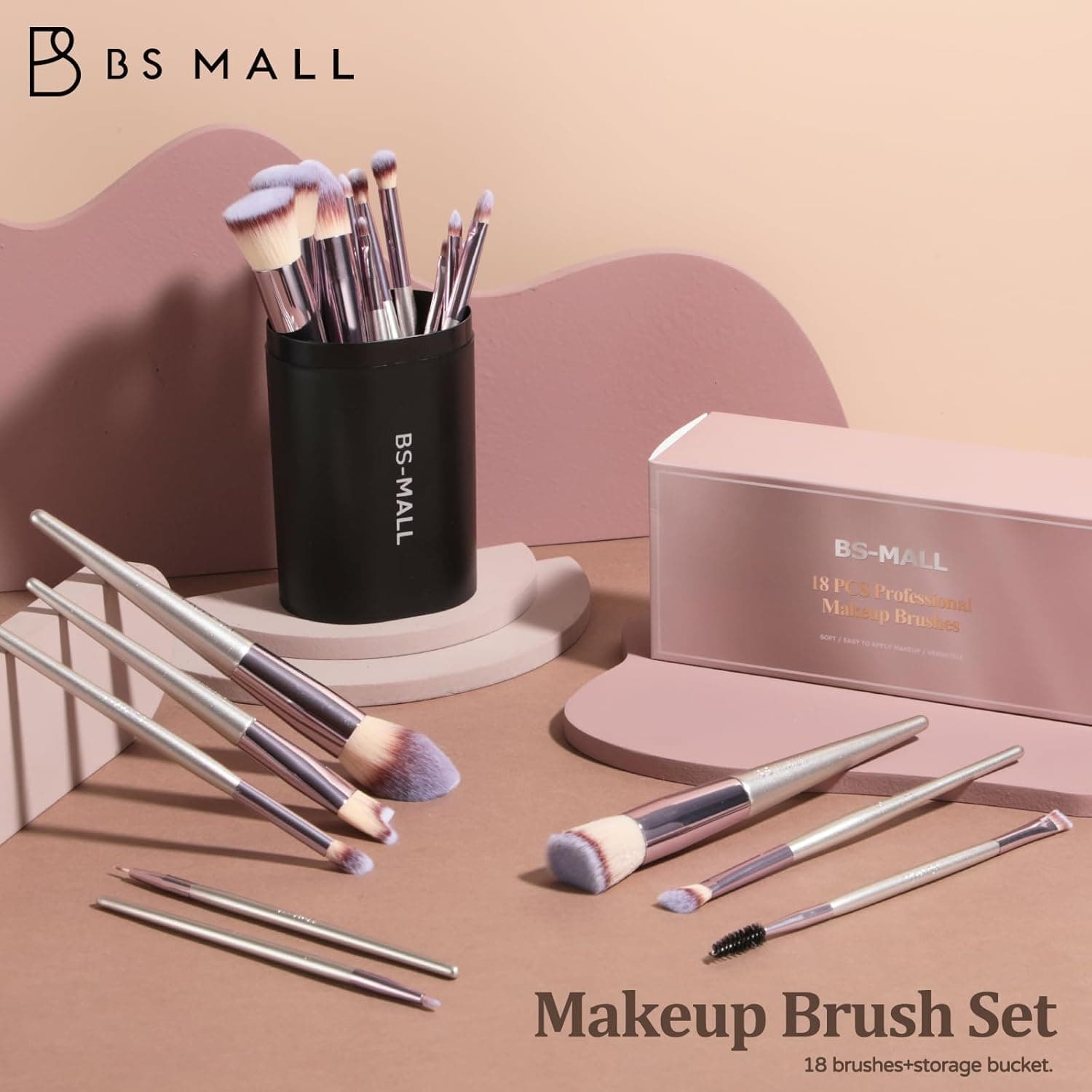 BS-MALL Makeup Brush Set 18 Pcs Premium Synthetic Foundation Powder Concealers Eye shadows Blush Makeup Brushes with black case A-Champagne - Image 7