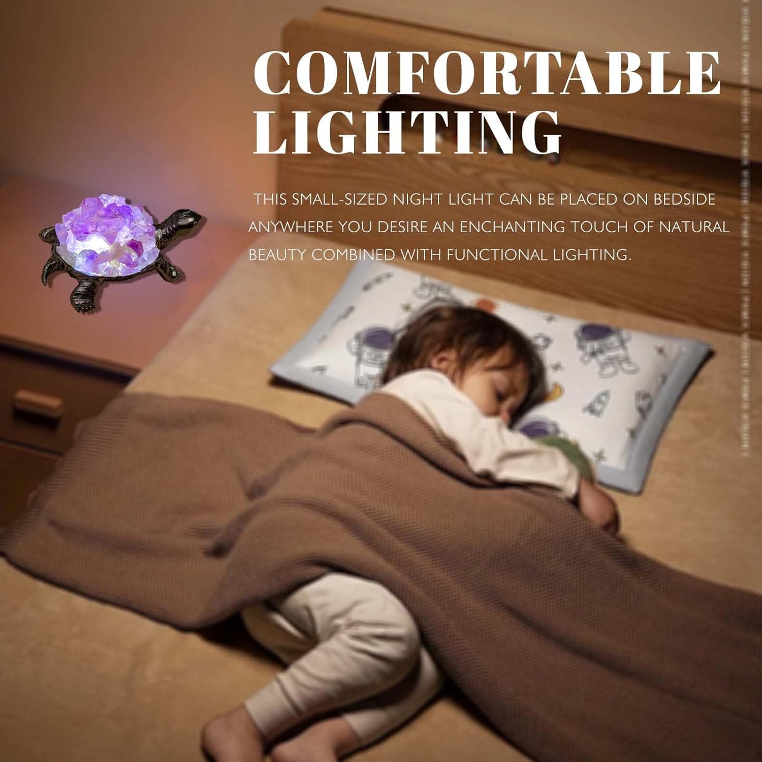 Runyangshi Natural Amethyst Turtle Night Lamp Healing Crystal Bedroom Bedside Table Lamp USB Port Home Decor Women Men Gift Purple2 - Image 6