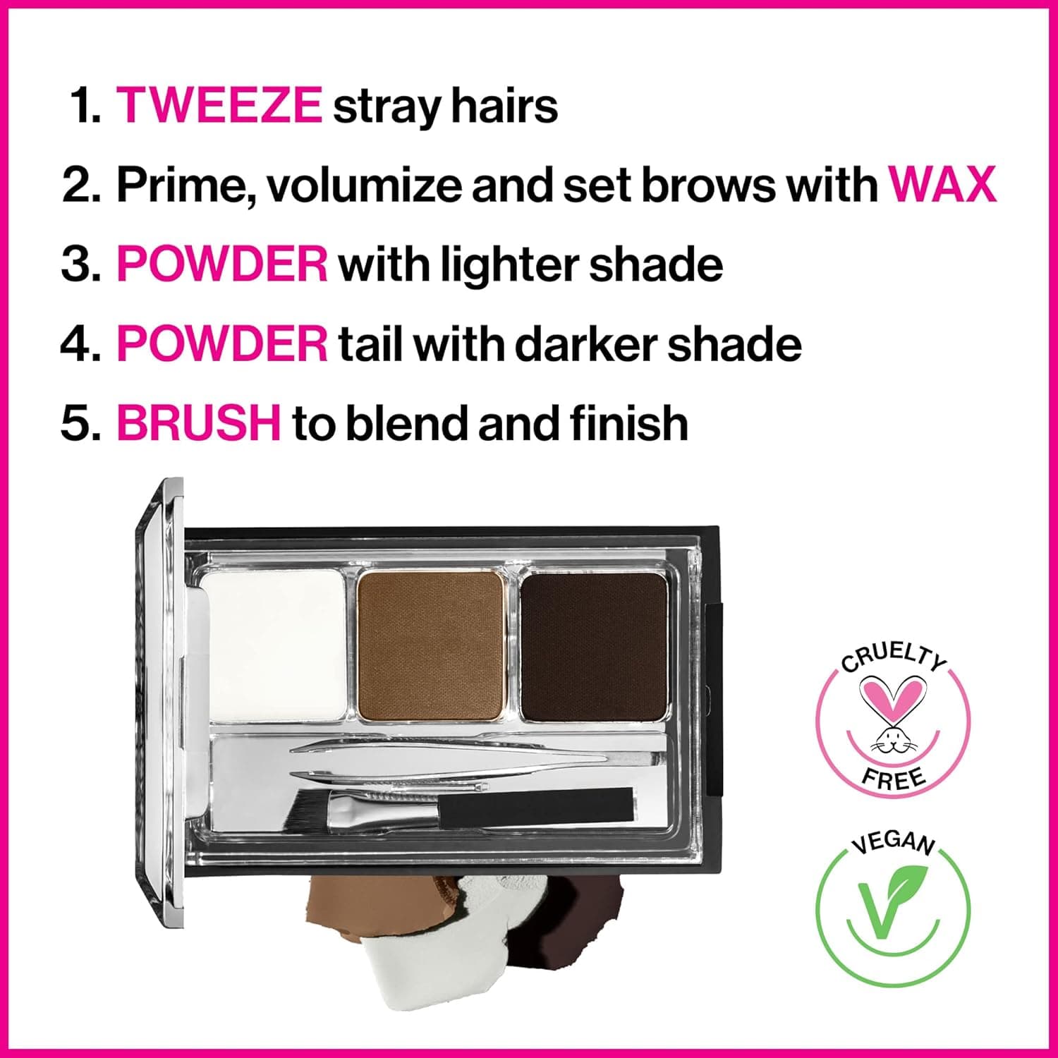 wet n wild Ultimate Eyebrow Makeup Kit, Long-Lasting Matte Brow Powder, Tweezers, Wax & Brush, Built-In Mirror, Purse-Friendly Compact - Dark Brown Dark Brown 1 Count (Pack of 1) - Image 3
