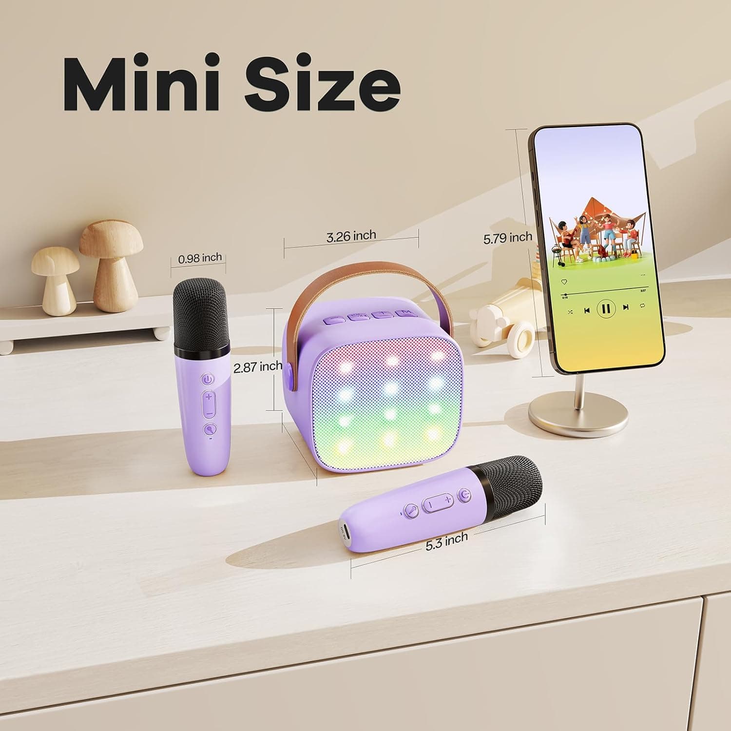 Mini Karaoke Machine with 2 Wireless Microphones, TOP Kids Gifts for Girls Ages 3, 4, 5, 6, 7, 8, 9, 10, 11, 12 +Years Old, 4-12th Christmas Birthday Toy Gift for Girls Boys Party (Purple) Purple 2 Mic - Image 9