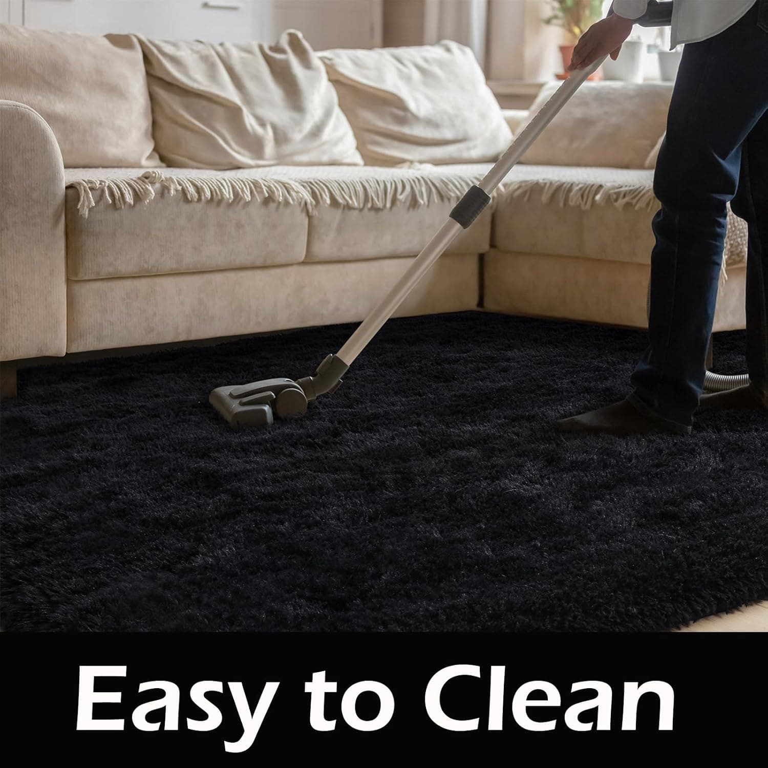 HOMORE Black Rug for Bedroom 4x6 Furry Carpet for Boys Girls Shaggy Fuzzy Rugs for Living Room Non Slip Large Rug for Kids Dorm Home Decor 4' x 6' (Rectangular) Black - Image 7