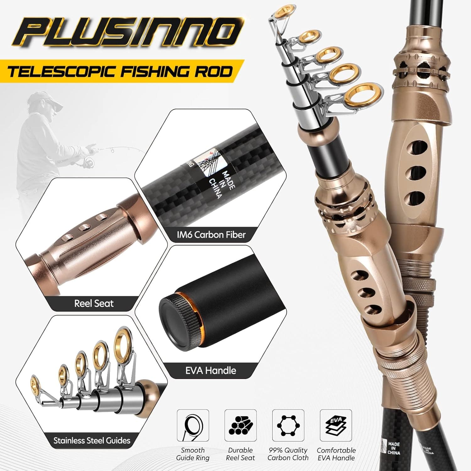 PLUSINNO Fishing Rod and Reel Combos Carbon Fiber Telescopic Fishing Pole with Reel Combo Sea Saltwater Freshwater Kit Fishing Rod Kit Full Kit with Carrier Case 5.91 ft Ambidextrous - Image 6