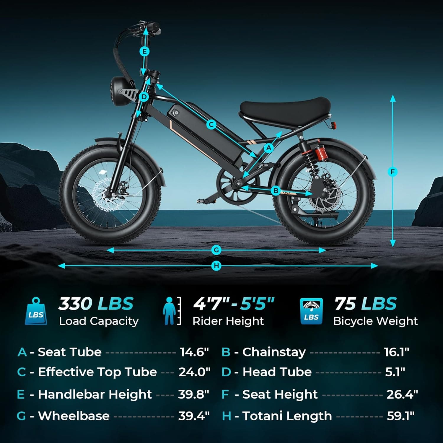 Jasion 3000W/2000W Electric Bike for Adults Teens, Electric Dirt Ebike 80/55 Miles Range,Moped Style E Bike 32/28MPH,20"/16"*4 Fat Tire Off Road Bike with Cruise Control,Dual Suspension E Motorcycle YR16-Standard - Image 8