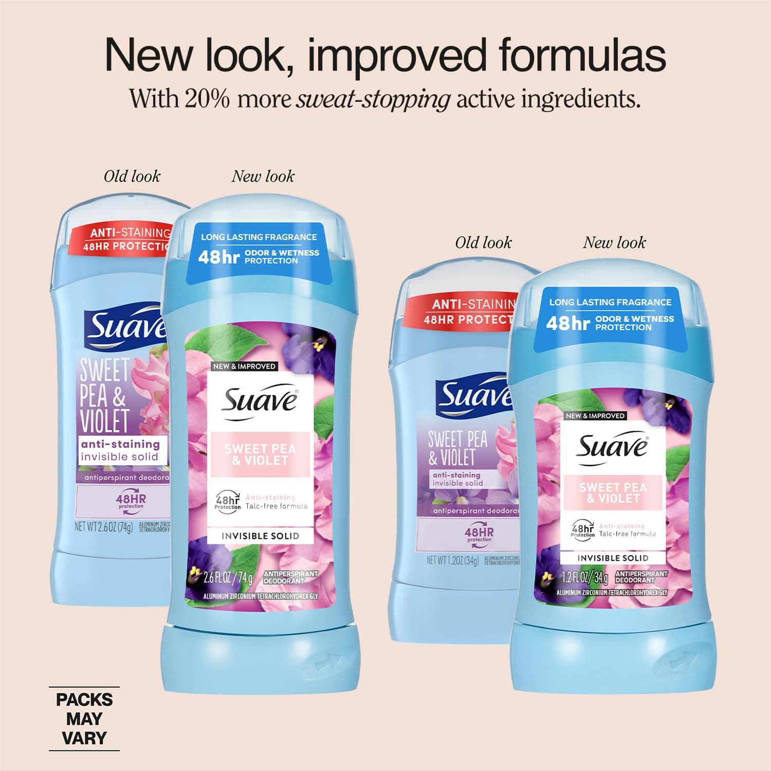 Suave Antiperspirant Deodorant for Women, Sweet Pea & Violet 2-Size Variety Pack – Anti-Staining Invisible Solid, Talc-Free (2 Piece Set) - Image 3