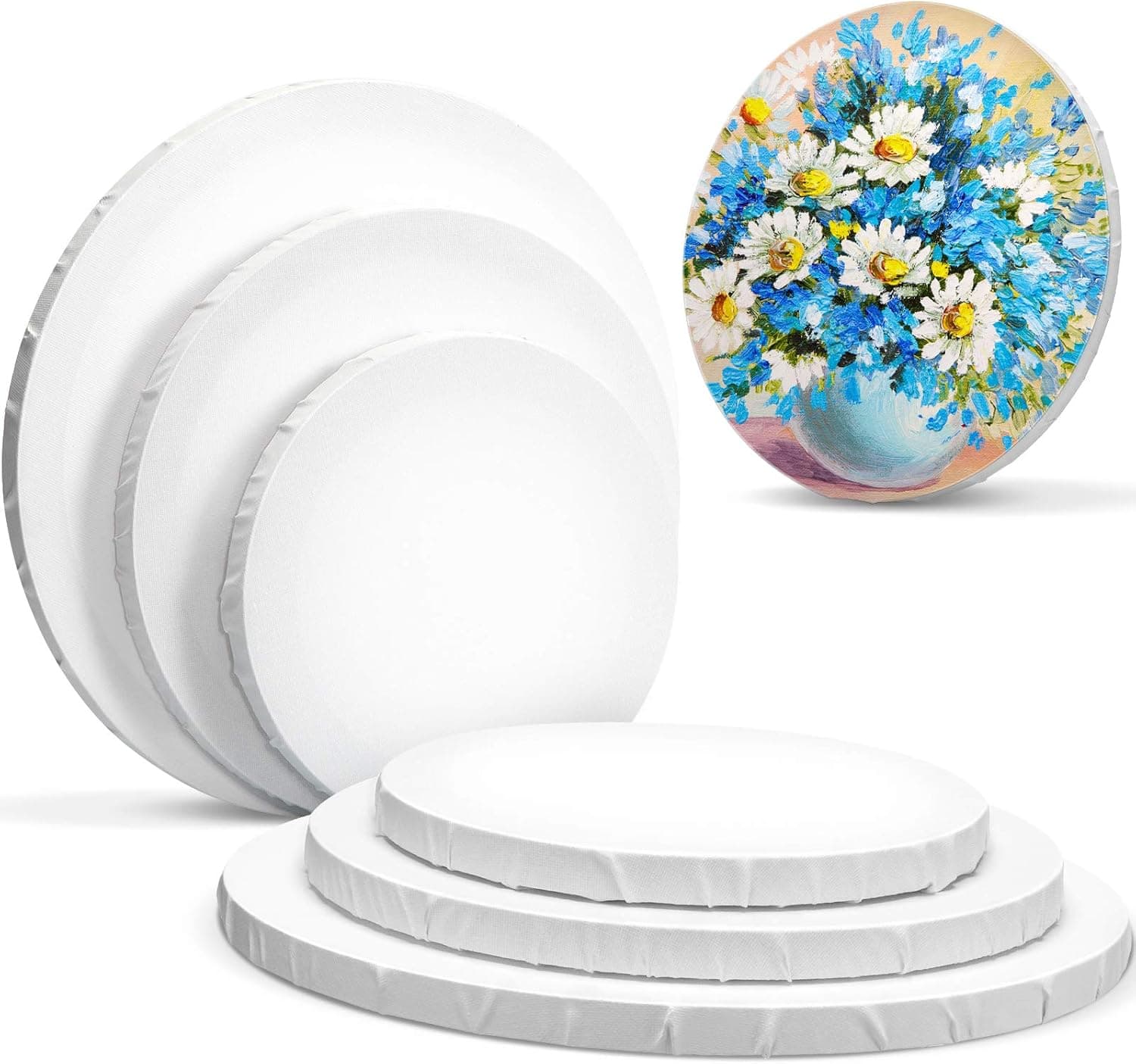 6 Pieces Round Painting Canvas Blank Round Shaped Paint Board Canvas Stretched Primed Decoration Boards for Painting for Students Artist Hobby Painters Beginners - Image 2