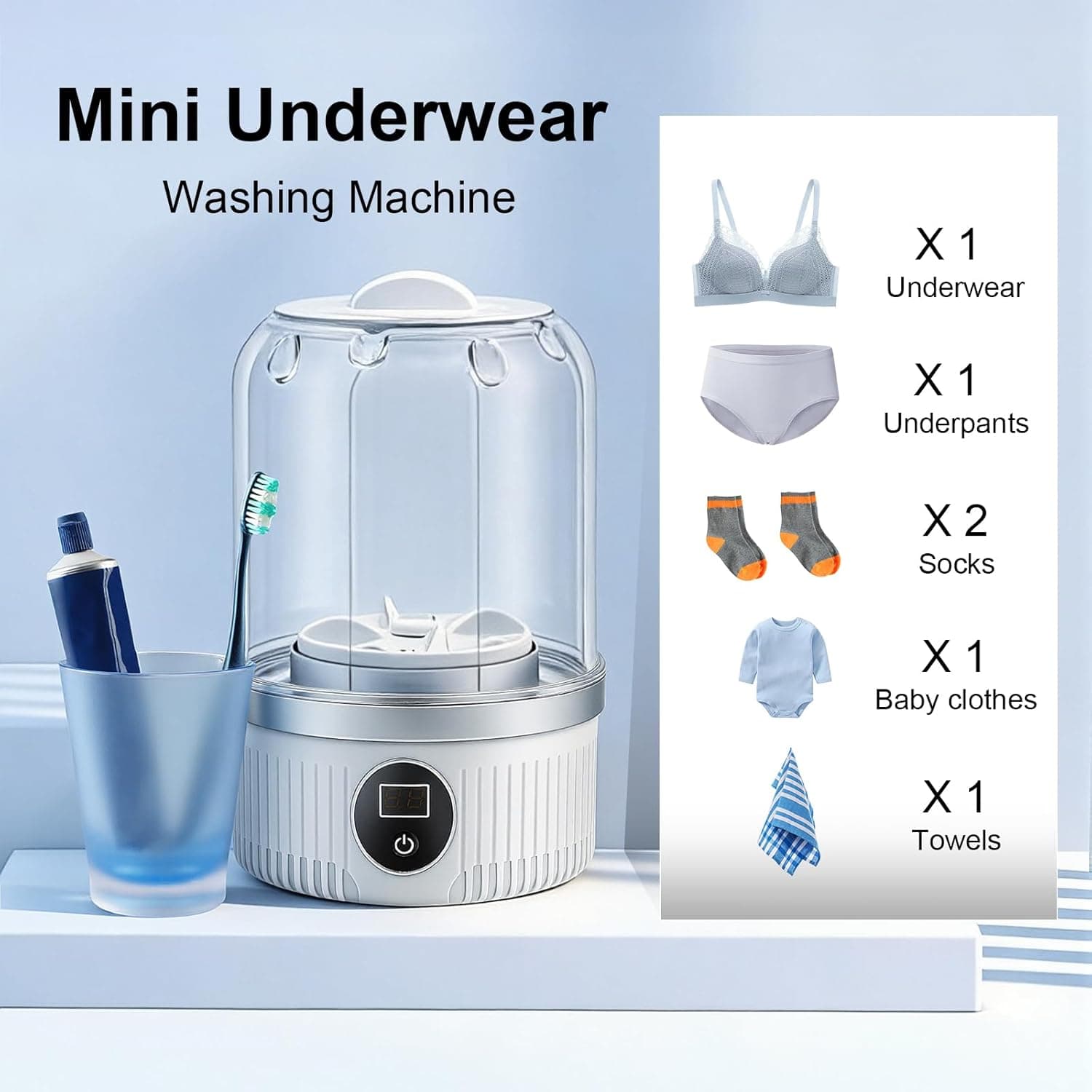 Portable Washing Machine, Underwear Washer, Small Washing Machines, Mini Washing Rechargeable Cordless Washing-Machine, Laundry Cup for Bra, Underwear, Socks (1.2 L capacity) - Image 2