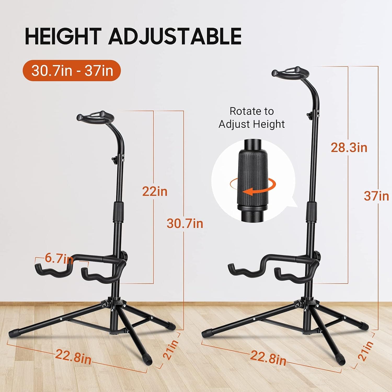 CAHAYA Guitar Stand Floor - Folding Universal Guitar Holder for Acoustic Electric Guitars Bass Guitar Adjust Height from 30.7 to 37 In Folding Tripod Guitar Stands with Neck Holder Black Tube - Image 6