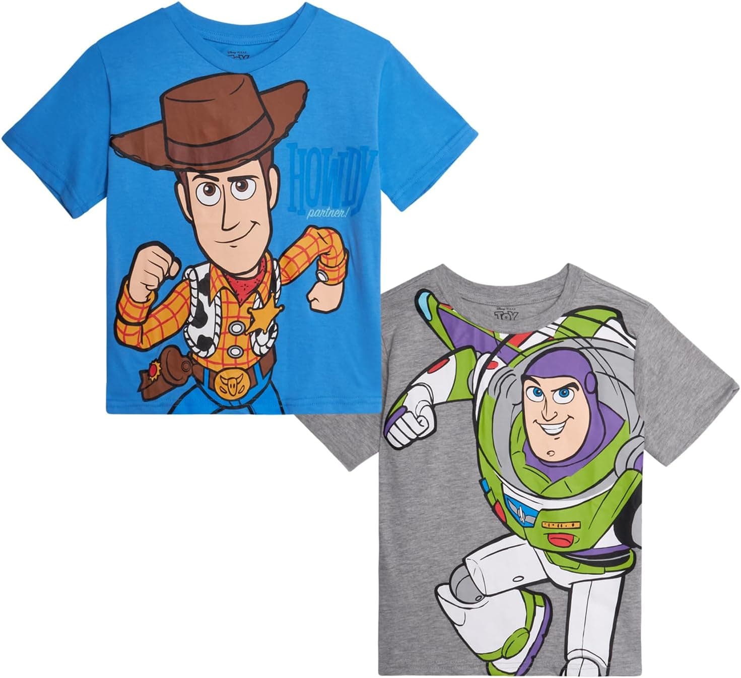 Disney Cars Toy Story Boys Shirts - 2 Pack Lightning McQueen Buzz Lightyear Short Sleeve Boys Tees for Toddler and Little Boy Heather Grey/Blue Toy Story 3T - Image 2