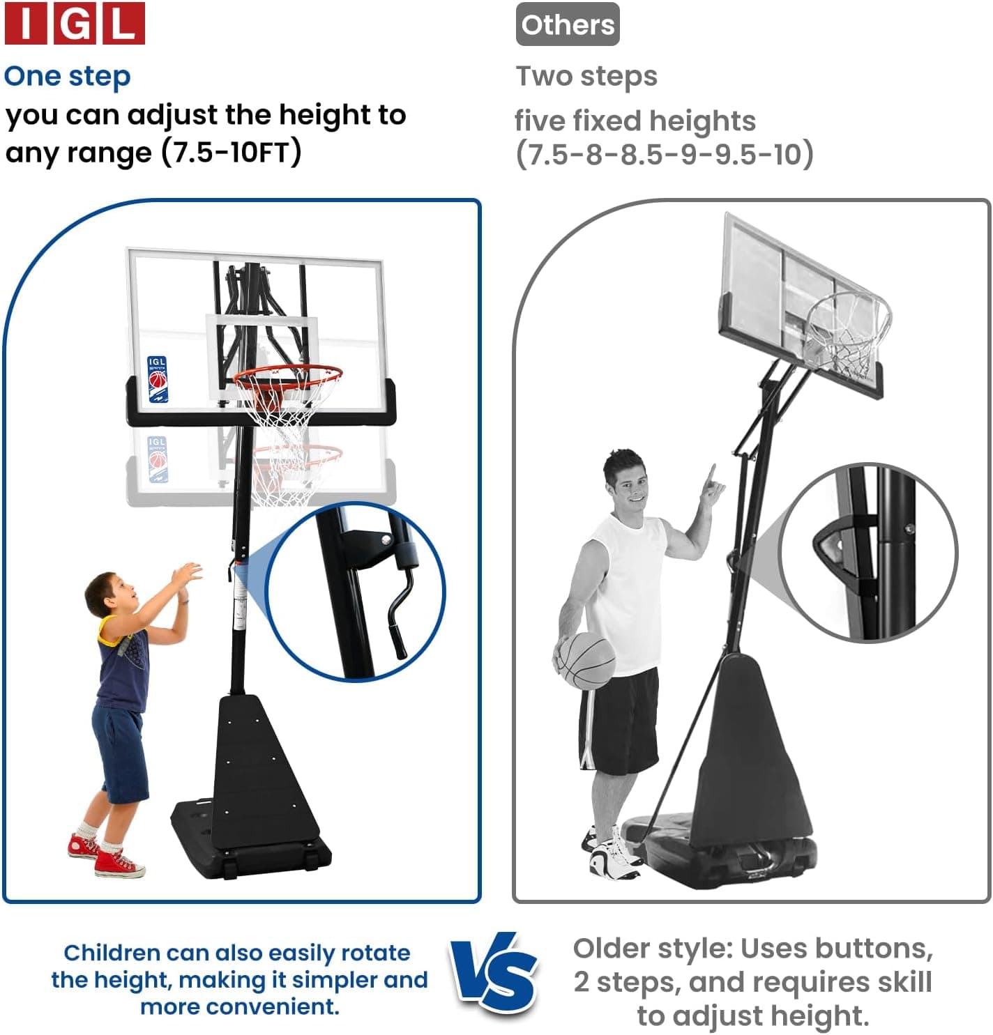 IGL Basketball Hoop Outdoor with 52 Inch Shatterproof Backboard, 10FT Height Portable Basketball Hoop Outdoor, Adjustable Basketball Goal System Black - Image 6