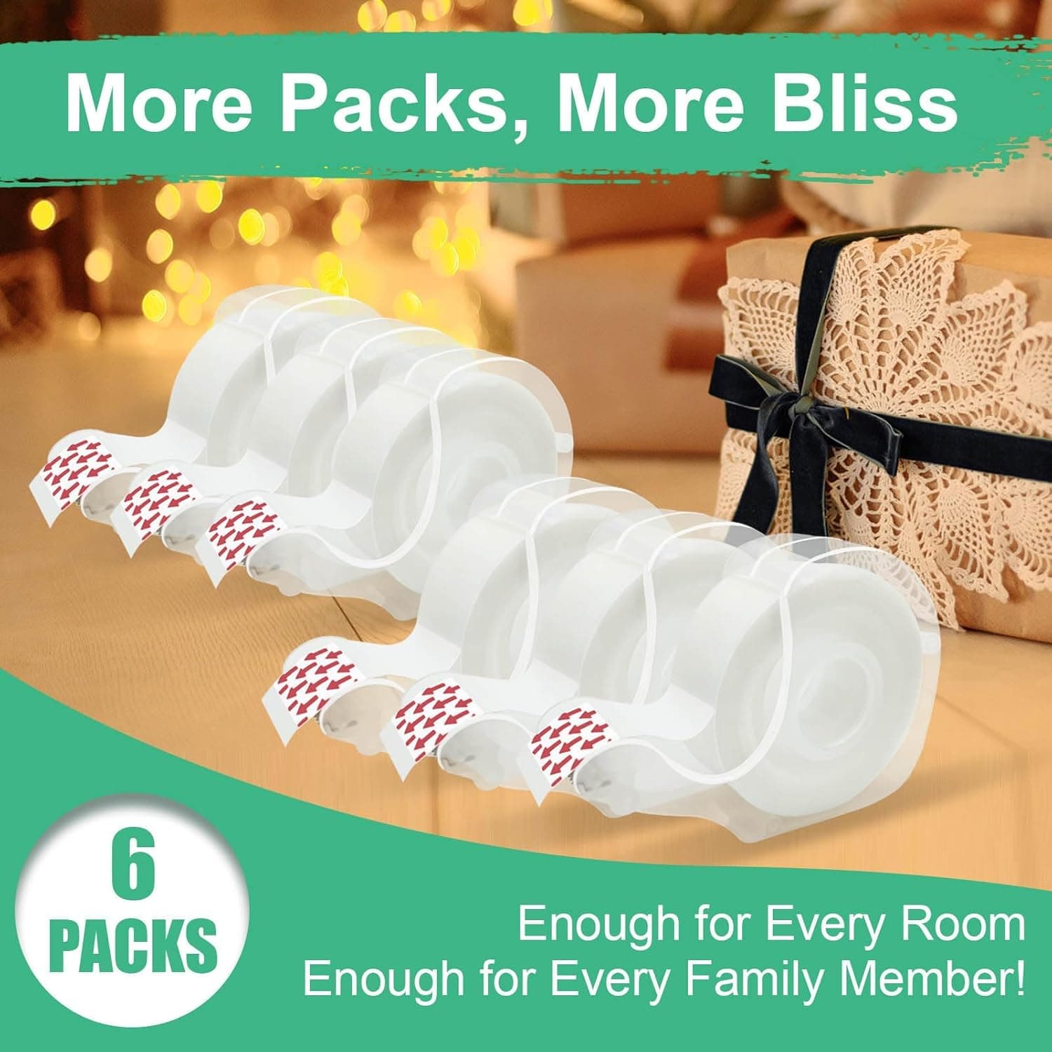 Tape, Invisible Tape for Gift Wrapping, 6 Rolls+6 Refillable Dispensers, Matte Finish, Writable, 3/4″x 650″, Clear Tapes for Christmas Wrapping Paper, Office&School Supplies 3/4″ (6 Pack) - Image 2