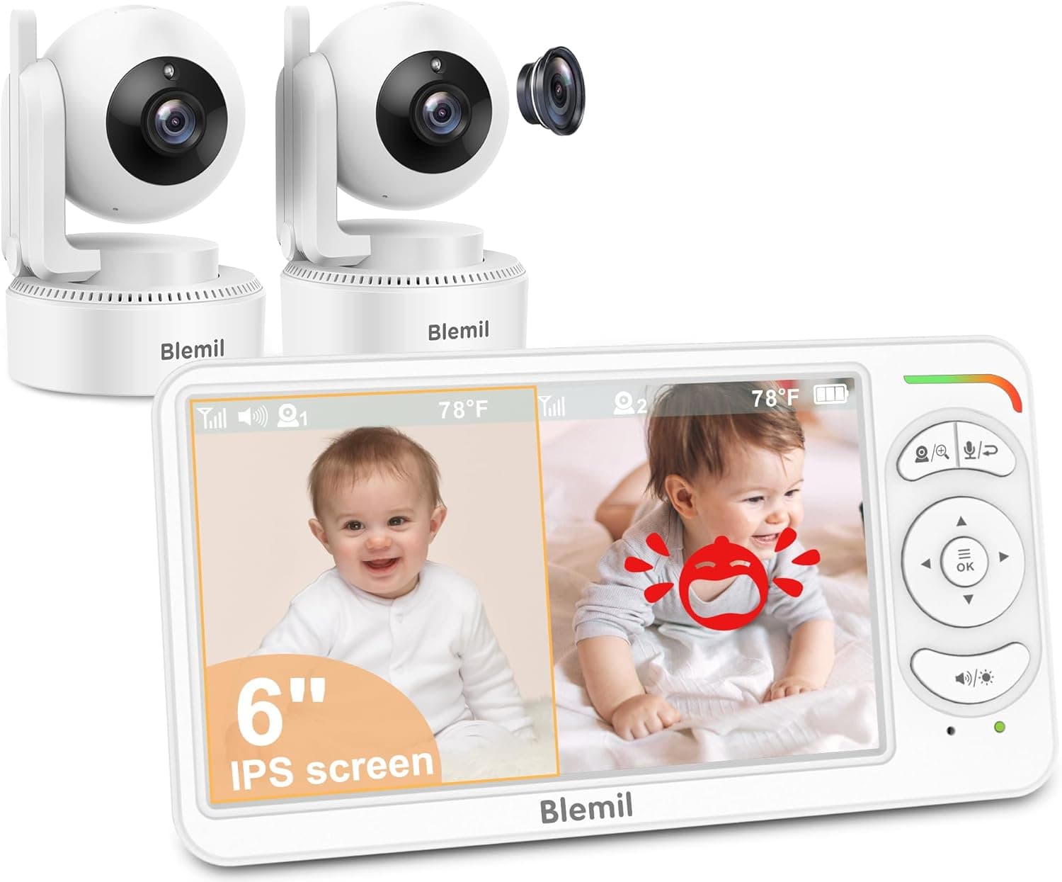 Blemil 6" Baby Monitor with 2 Cameras 4000mAh Battery Upgrade Split Screen Video Baby Monitor No WiFi Remote Pan-Tilt-Zoom Auto-Night Vision 150 Languages ECO Mode 2-Way Talk 1000FT (Ideal Condition) BL9064-2 - Image 2