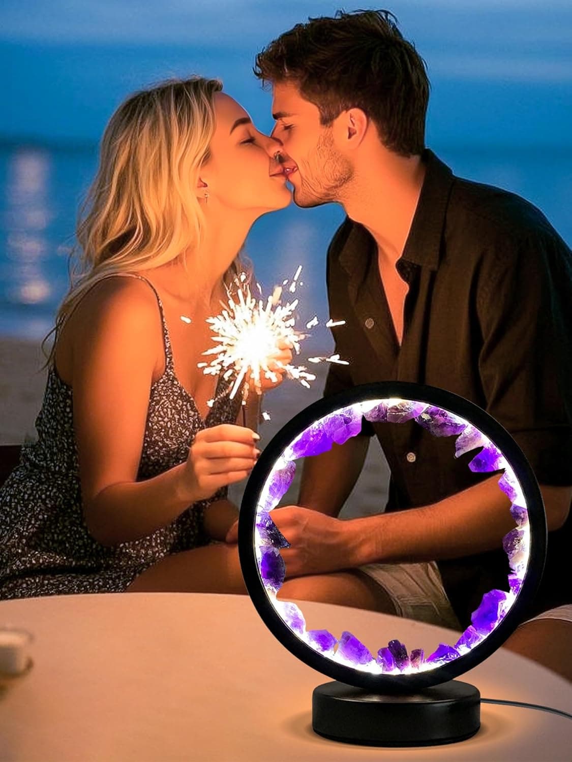 Amethyst Crystal Table Lamp, Natural Healing Crystals Bedside Lamp, 3 Colors Dimming Mode USB Port Night Light Energy Purple Crystal Lamp for Living Room Bedroom Home Decor Birthday Gift for Women - Image 6