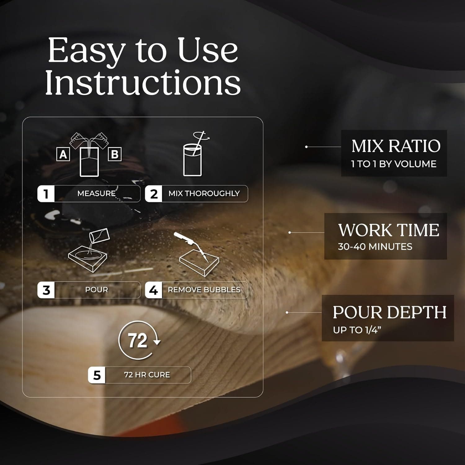 Promise Epoxy Epoxy Resin Kit 1 Gal-Crystal Clear, UV Resistant, Self Leveling, Food Safe for Table Top, Arts & Crafts, Wood Casting, Jewelry Making, Use with Mica Powder, Silicone Molds, Alcohol Ink - Image 6