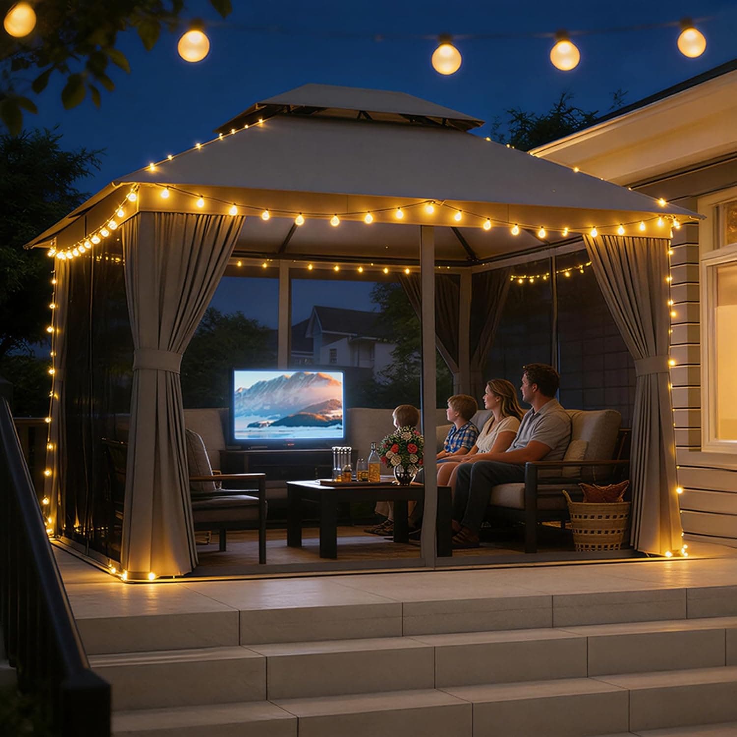 Aoxun Outdoor Gazebo for Patio 10x12, Metal Frame Canopy with Double Roofs, Heavy Duty Party Tent and Shelter with Mosquito Netting and Privacy Screen for Backyard, Lawn, Garden, Deck 10 X 12 Gray - Image 2